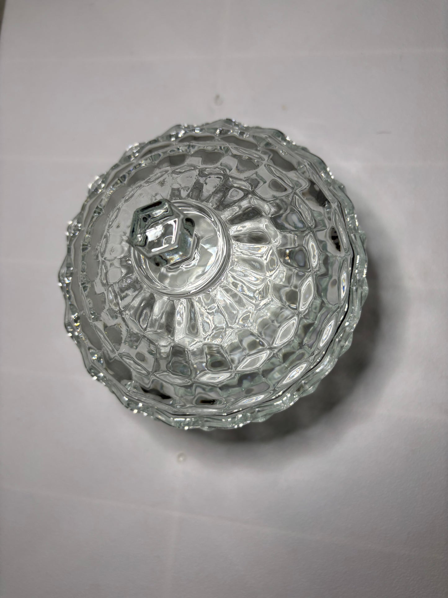 Vintage Lidded Pressed Glass Candy Dish – 6” Tall – Diamond Pattern