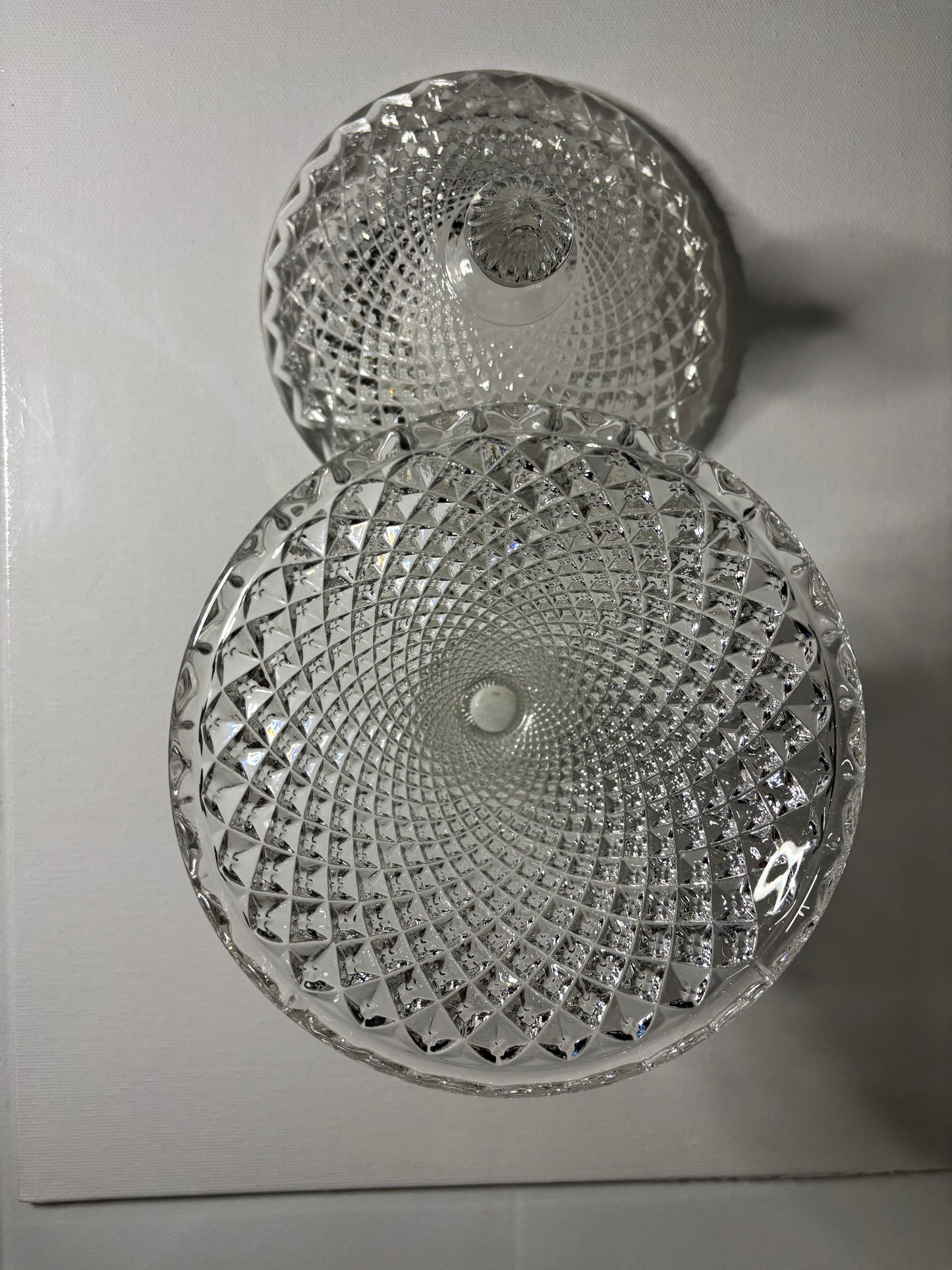 Vintage Diamond Point Pressed Glass Pedestal Candy Dish with Lid – Hourglass Shape