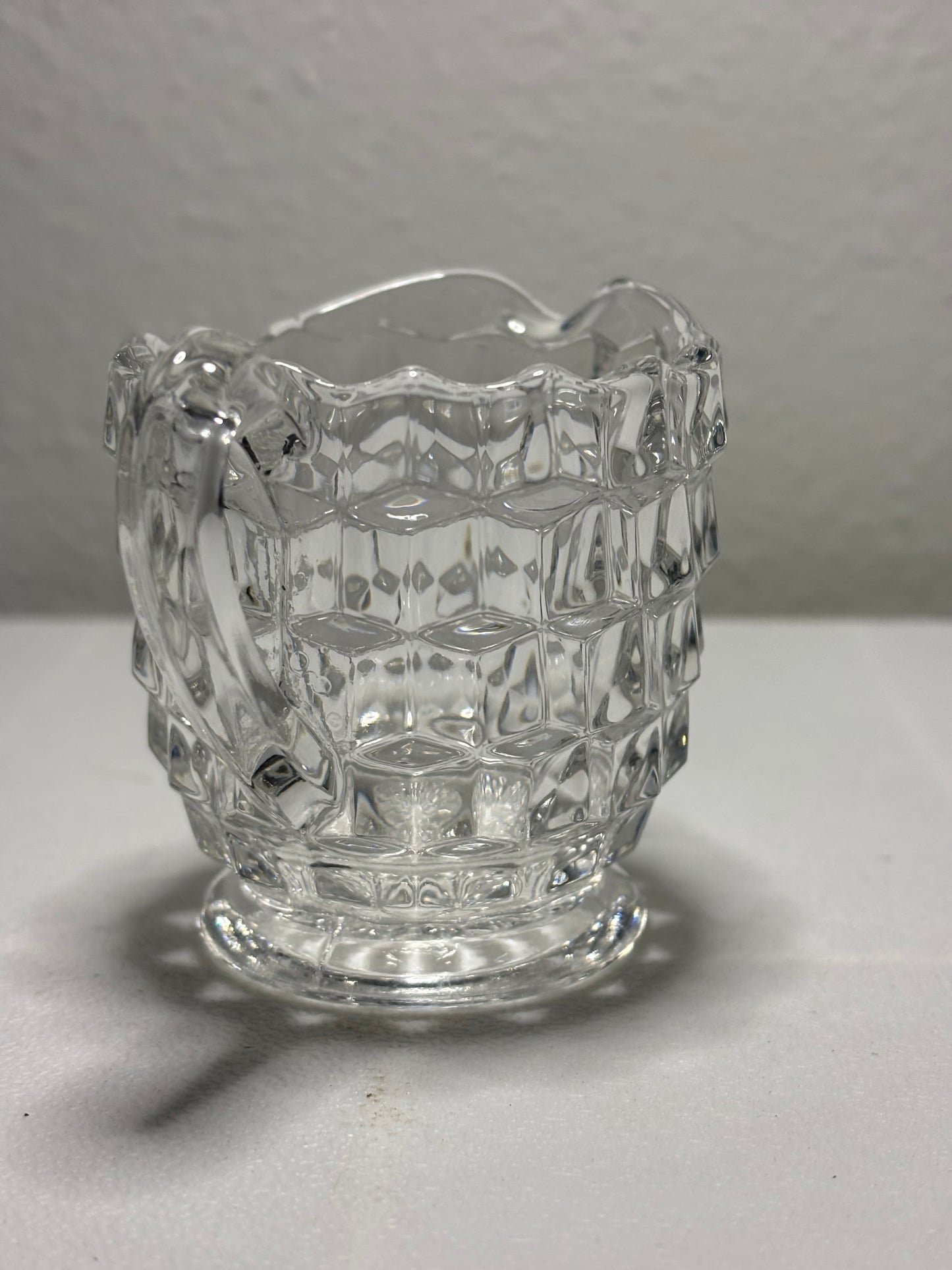 Vintage Clear Glass Creamer – Cubist Block Pattern with Pour Spout