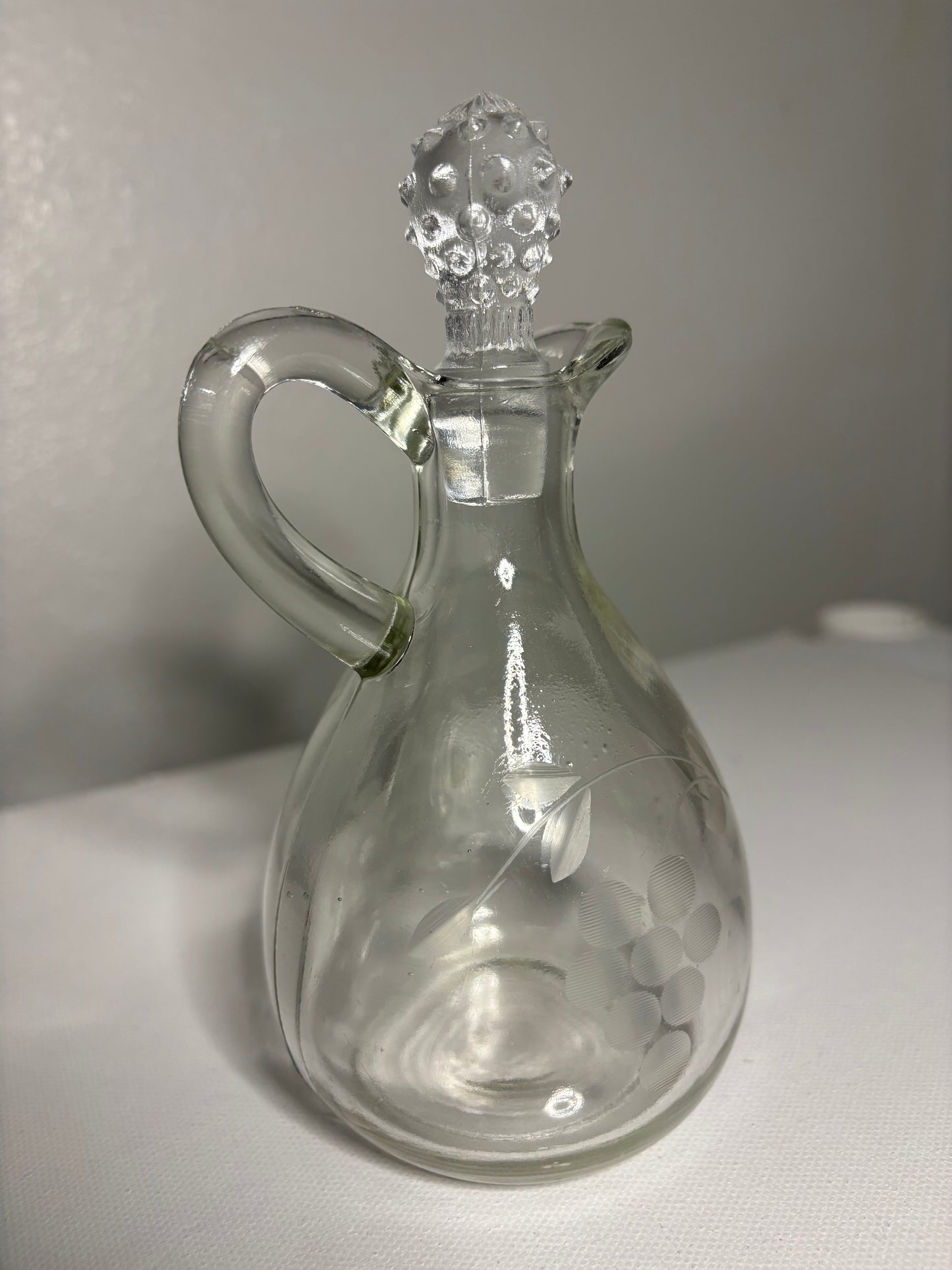Vintage Etched Glass Cruet with Stopper – Oil & Vinegar Decanter