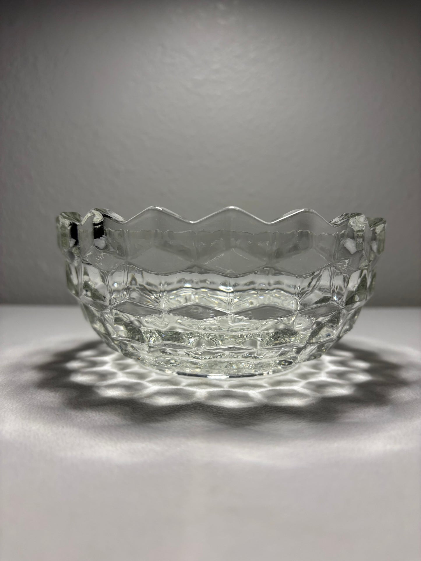 Vintage Cubist Pressed Glass Bowl – Scalloped Rim (5.5”)