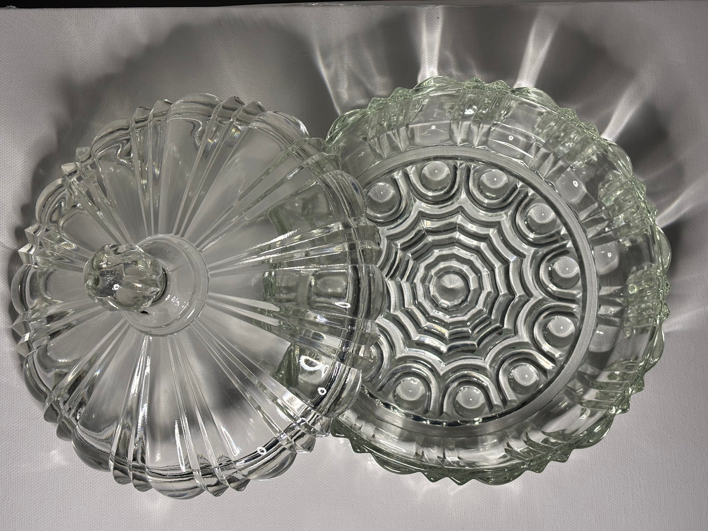 Vintage Clear Pressed Glass Lidded Candy Dish – 7"x5.5"