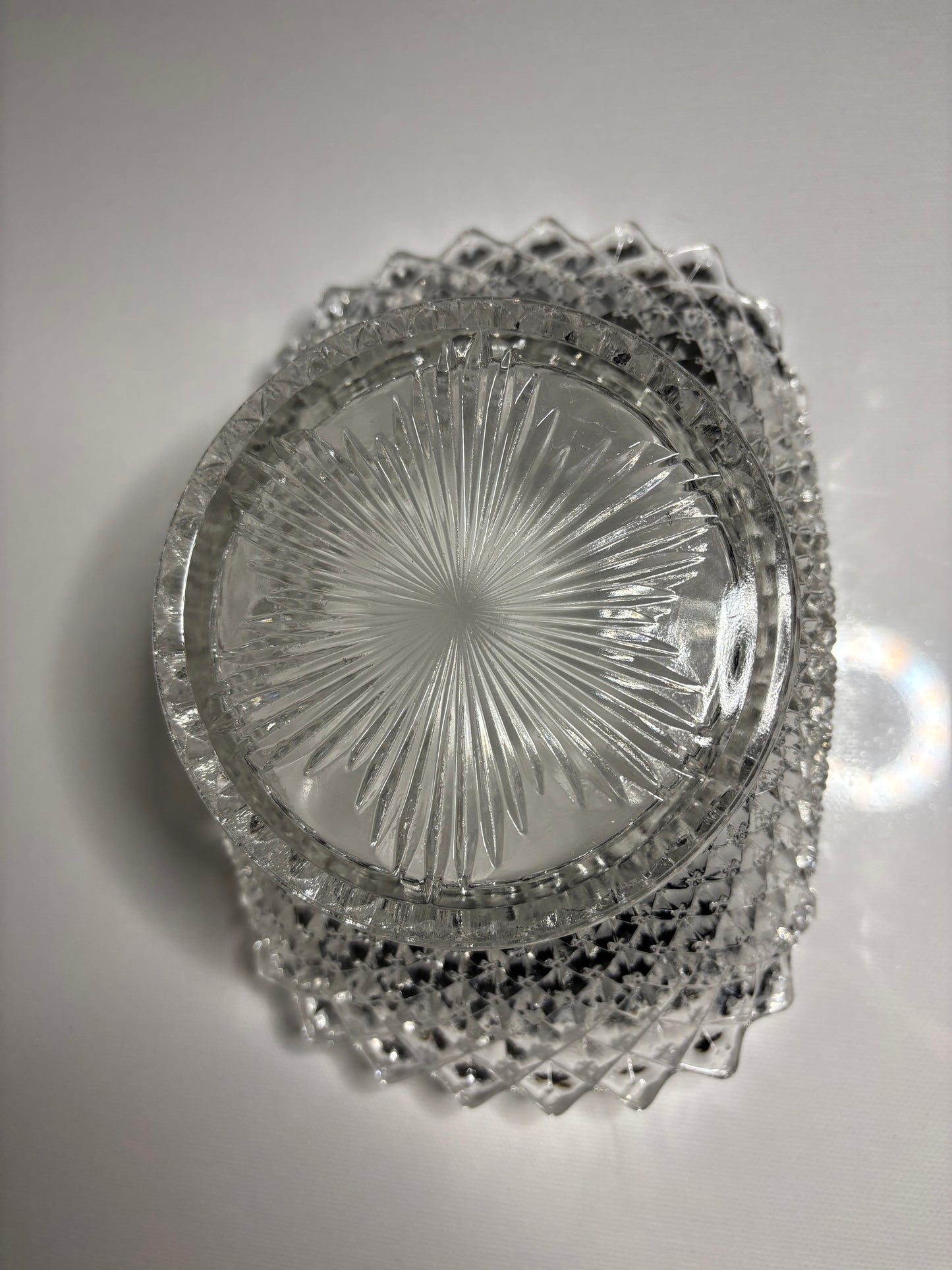 Vintage Clear Glass Diamond-Point Ruffled Bowl – 7" Wide