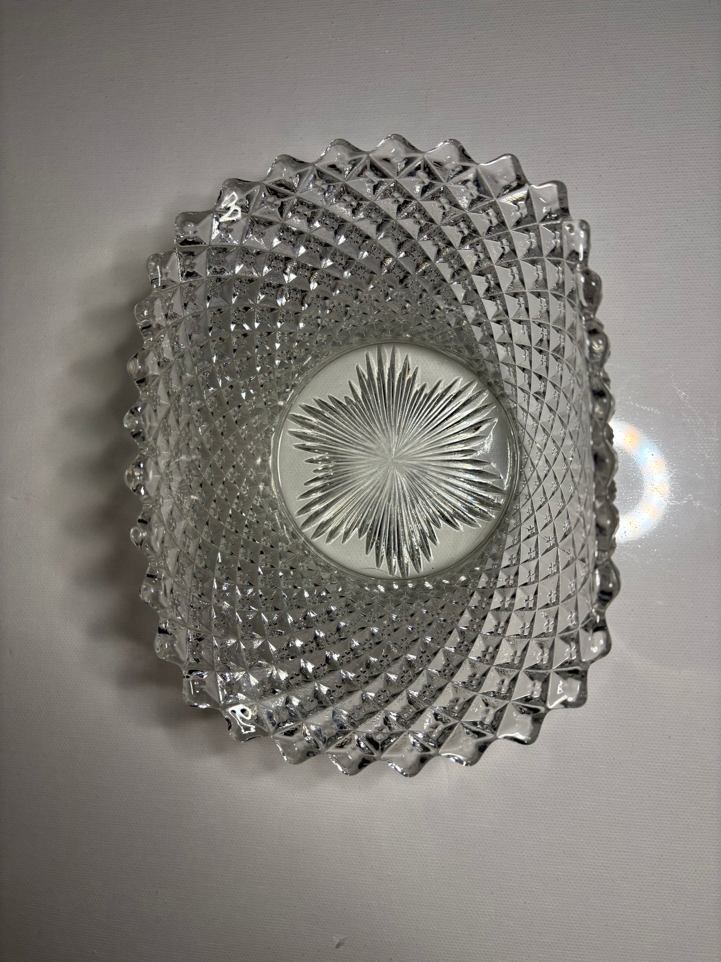 Vintage Clear Glass Diamond-Point Ruffled Bowl – 7" Wide
