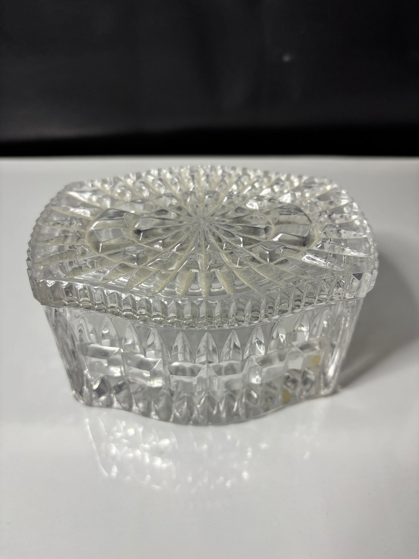 Vintage Pressed Glass Trinket Box with Starburst Lid – 4" x 3" x 2.5"