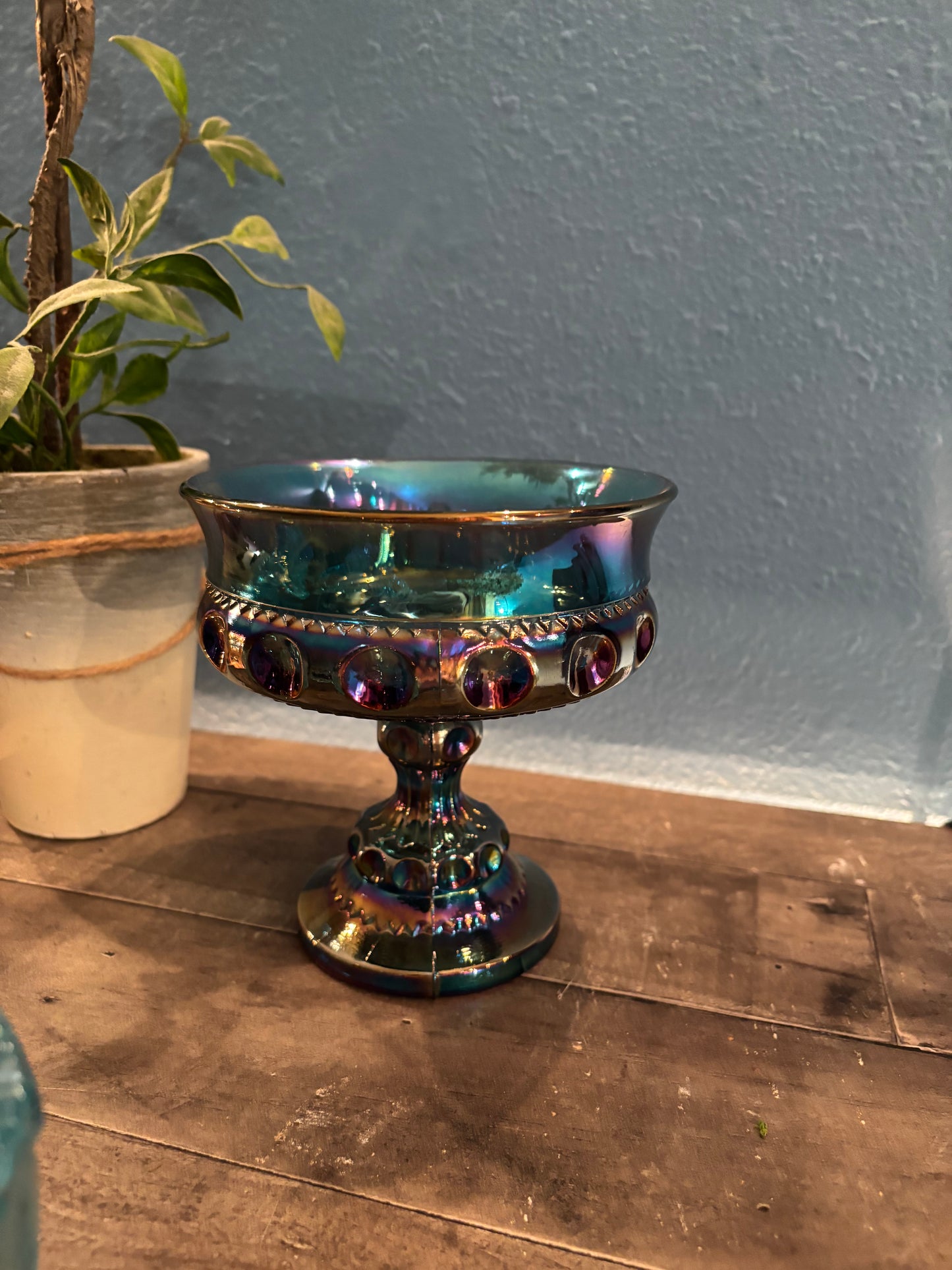 Vintage Iridescent Carnival Glass Compote – Pedestal Bowl – 5.5” Tall