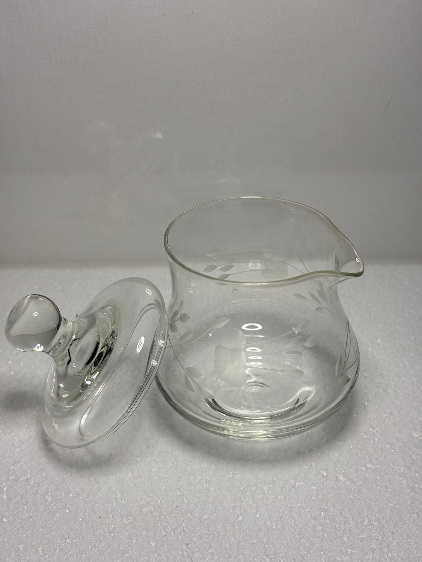 Vintage Etched Glass Condiment Jar with Lid – 4" Tall