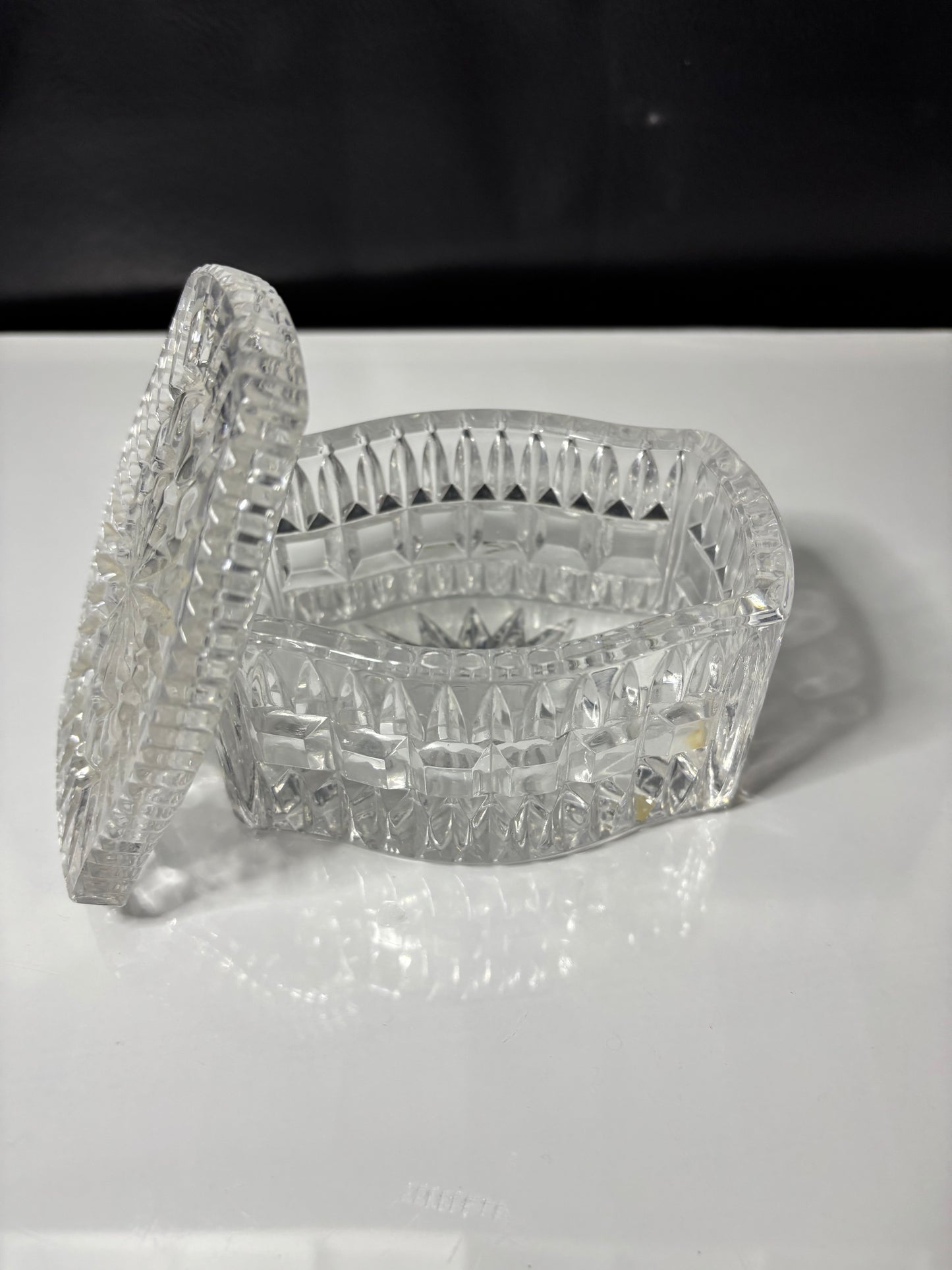 Vintage Pressed Glass Trinket Box with Starburst Lid – 4" x 3" x 2.5"