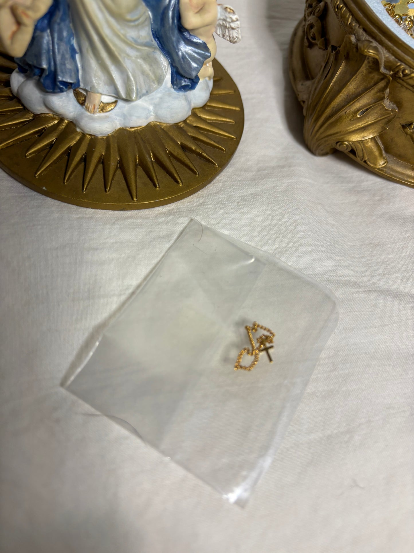 Franklin Mint Our Lady of the Rosary - Keepsake Box #Z6991 – Hidden Rosary & Cross – Religious Figurine with Storage