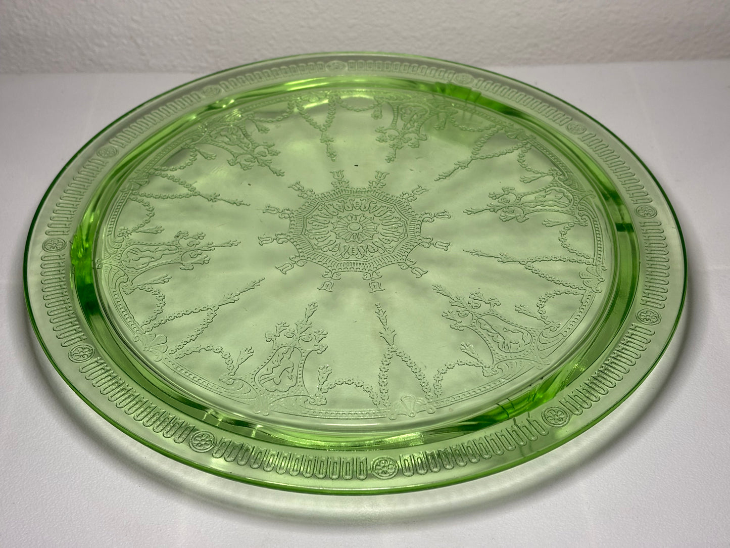 Vintage Green Glass Compote & Plate Set – Mid-Century Pedestal Bowl & Etched Plate