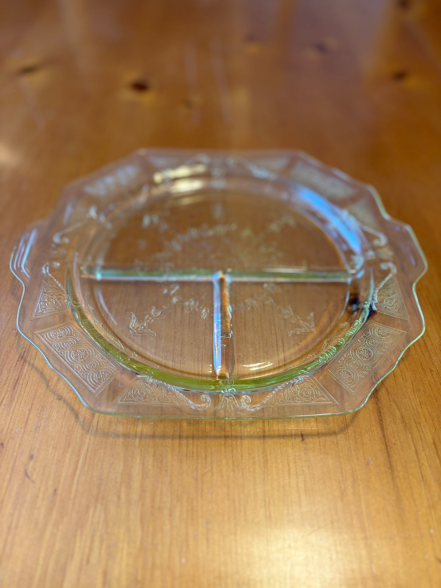 Vintage Lemon Yellow Depression Glass Divided Serving Plate – Etched Floral Design