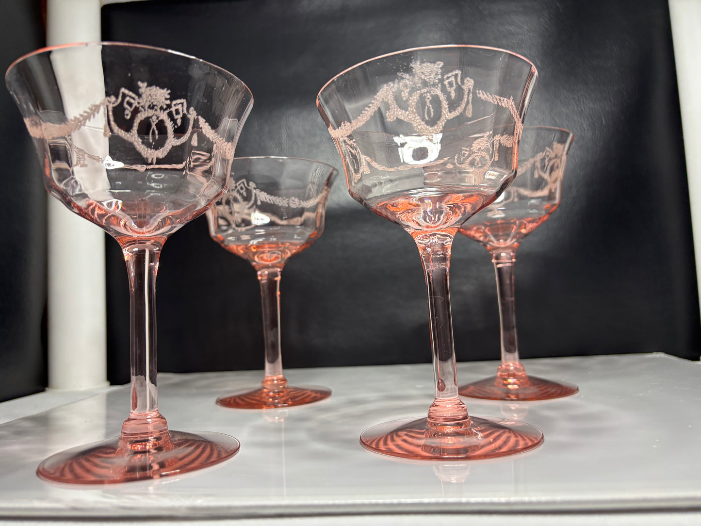 Vintage Pink Depression Glass Etched Stemmed Sherbet Glass – Floral Design *