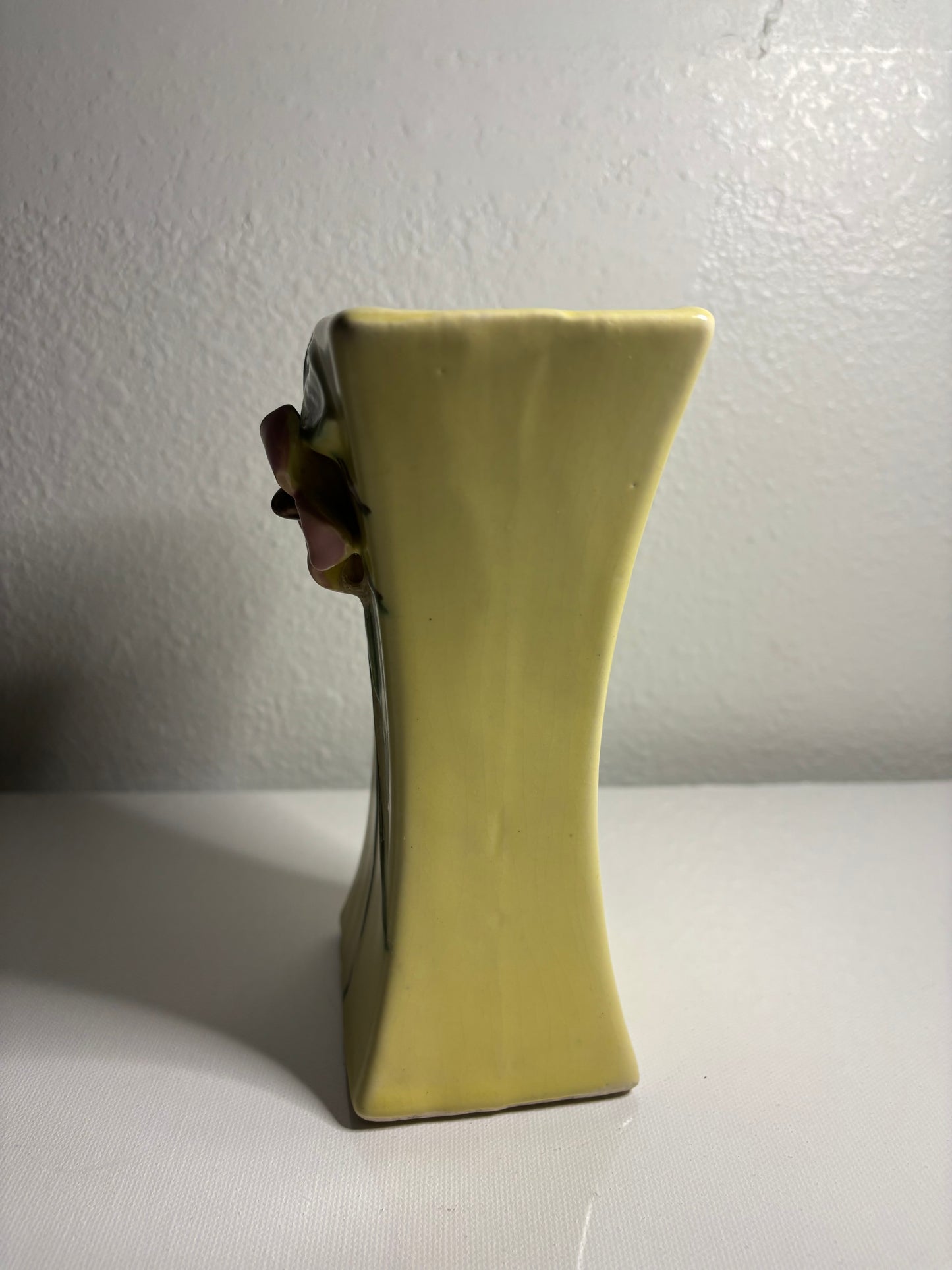Vintage Art Pottery Bud Vase – Pink Flower Relief on Soft Yellow | 6.5” Tall