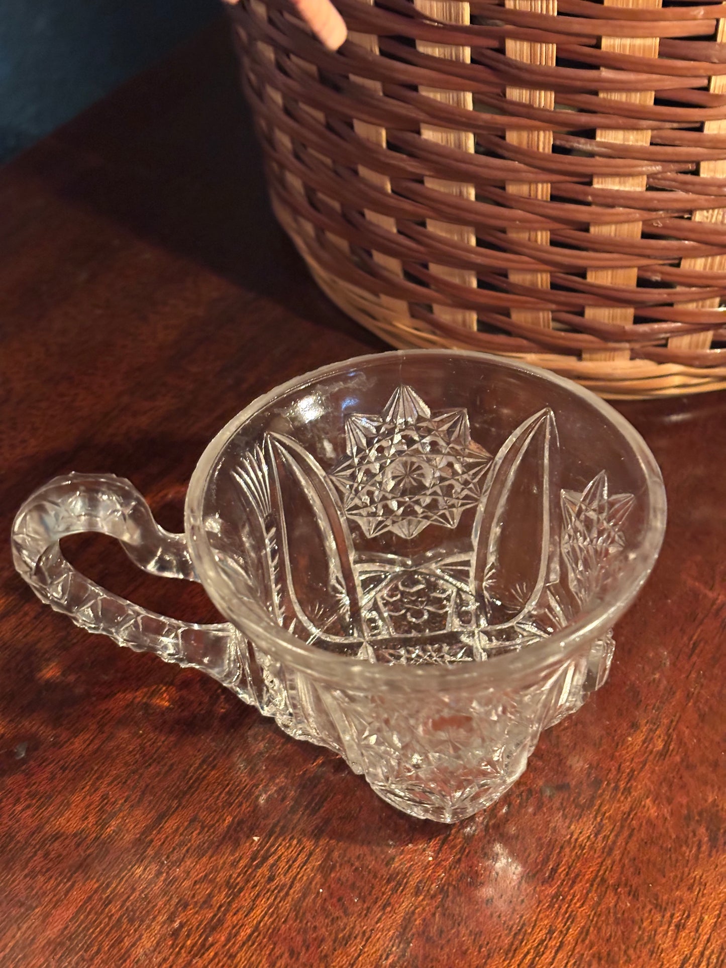 Vintage Pressed Glass Mini Mug β Starburst Pattern, 4.5" x 2.5"