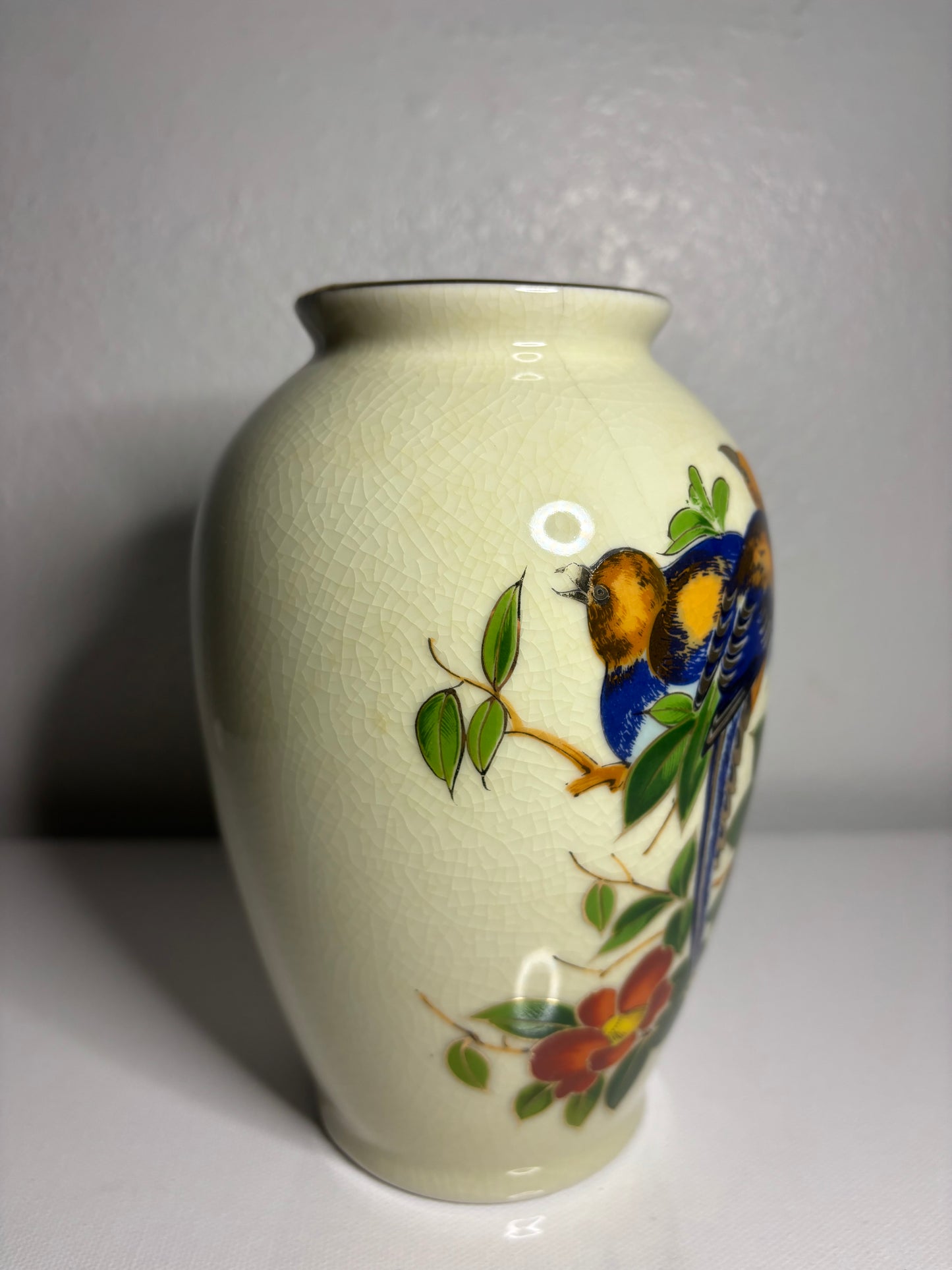 Vintage Floral Ceramic Vase – 6.5" Hand-Painted Crackle Glaze
