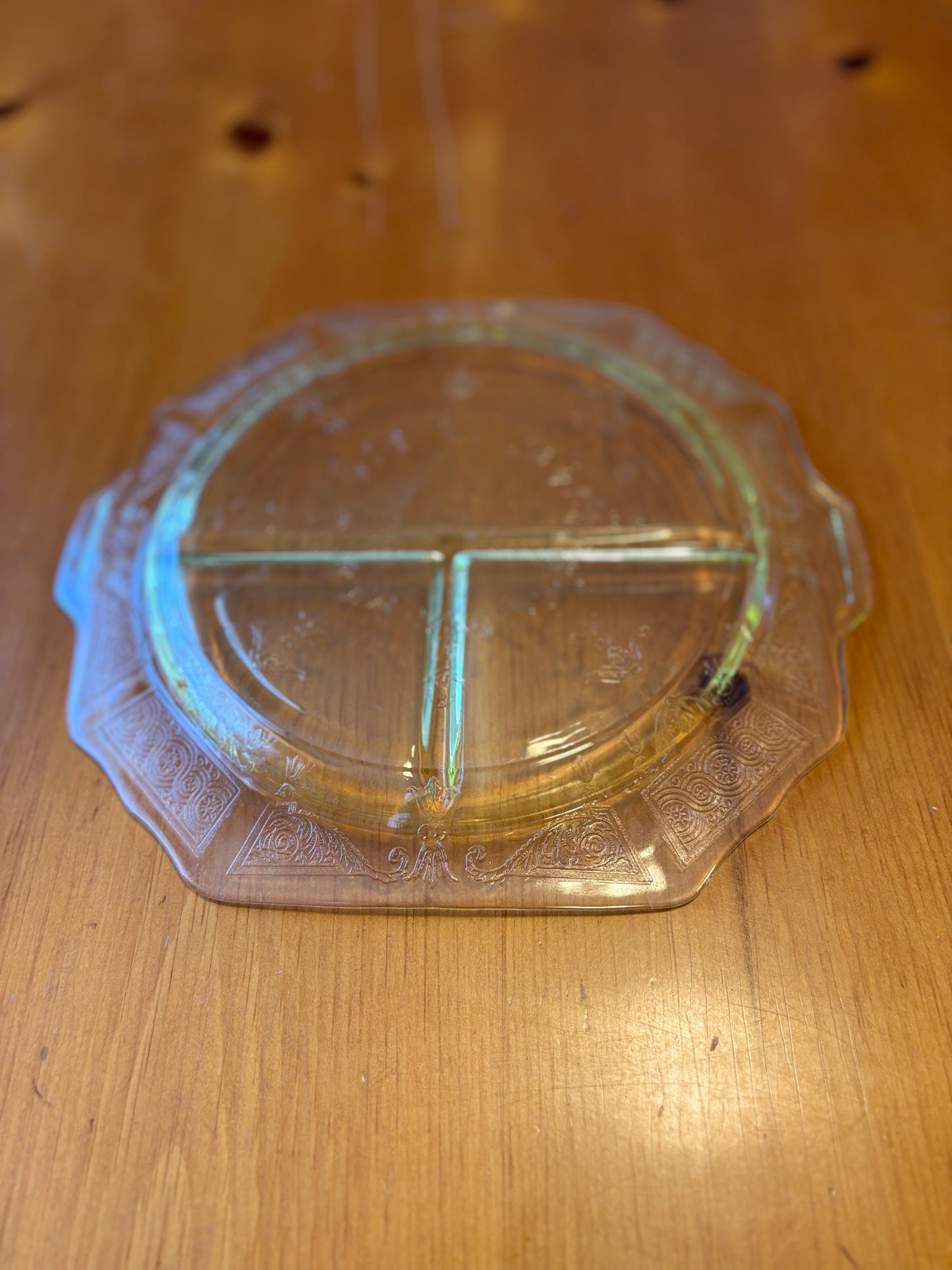 Vintage Lemon Yellow Depression Glass Divided Serving Plate – Etched Floral Design