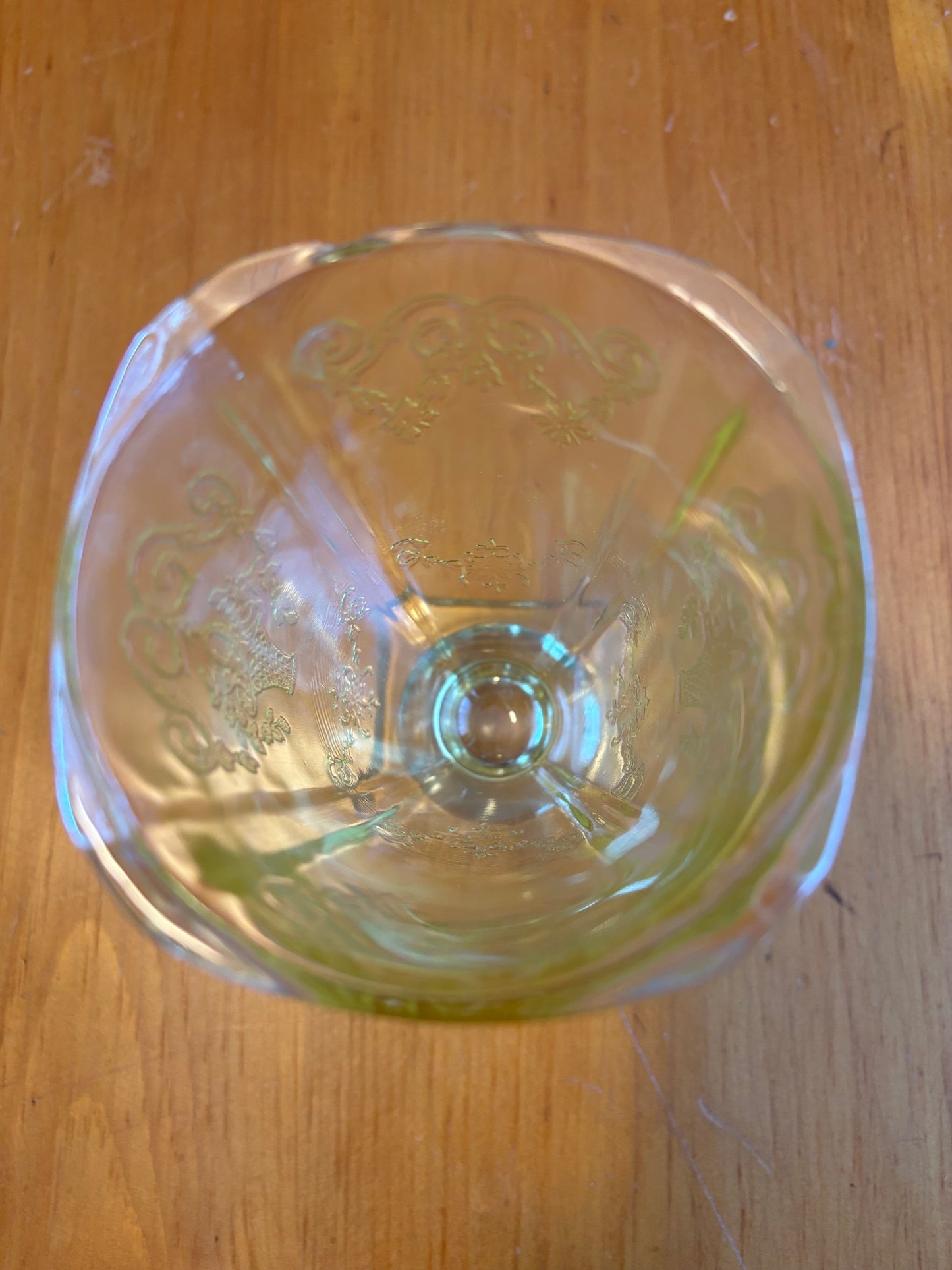 Vintage Lemon Yellow Depression Glass Vase – Etched Floral Design
