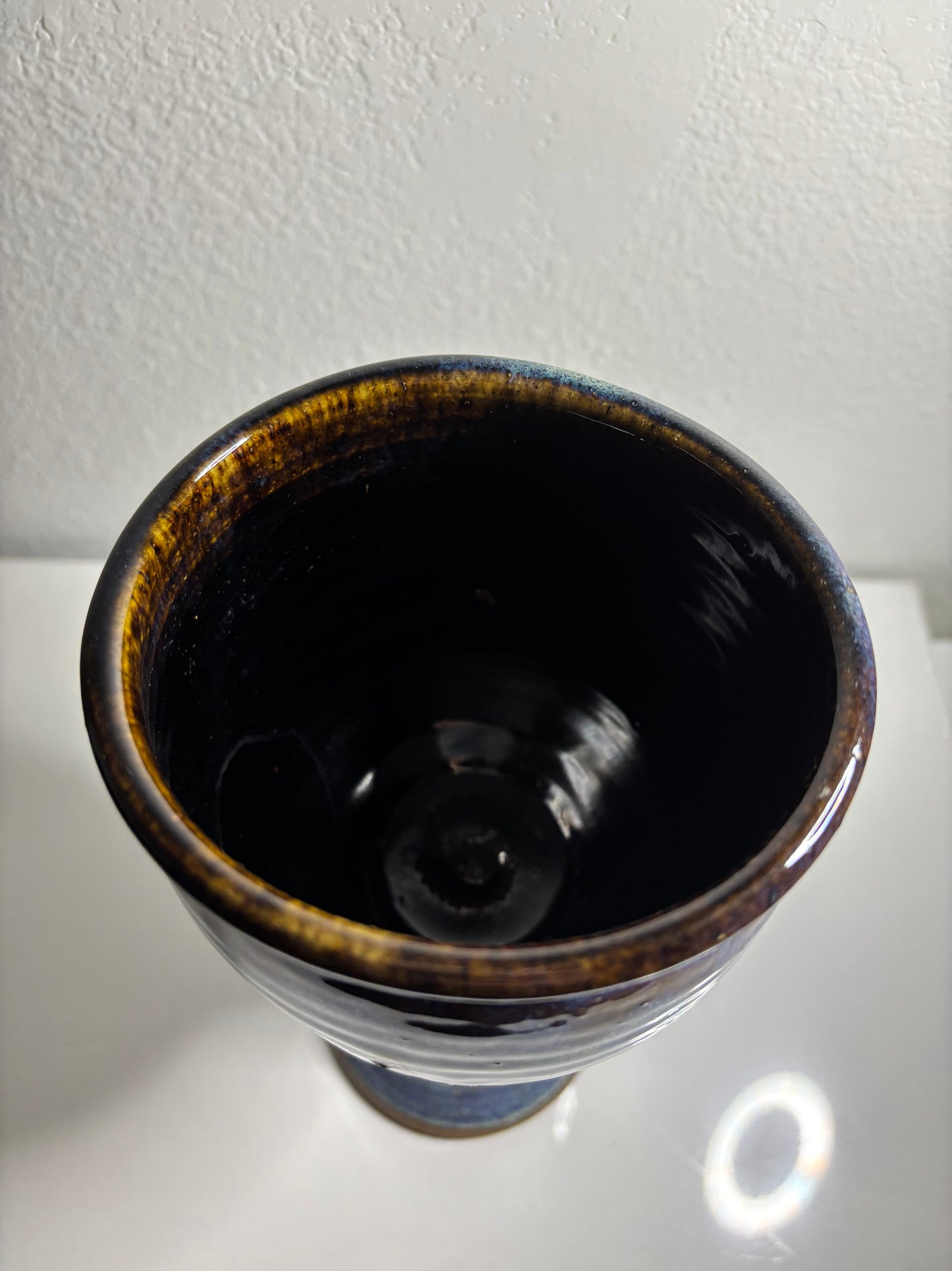 Handmade Studio Pottery Chalice – Iridescent Blue Glaze | 8.5” Tall