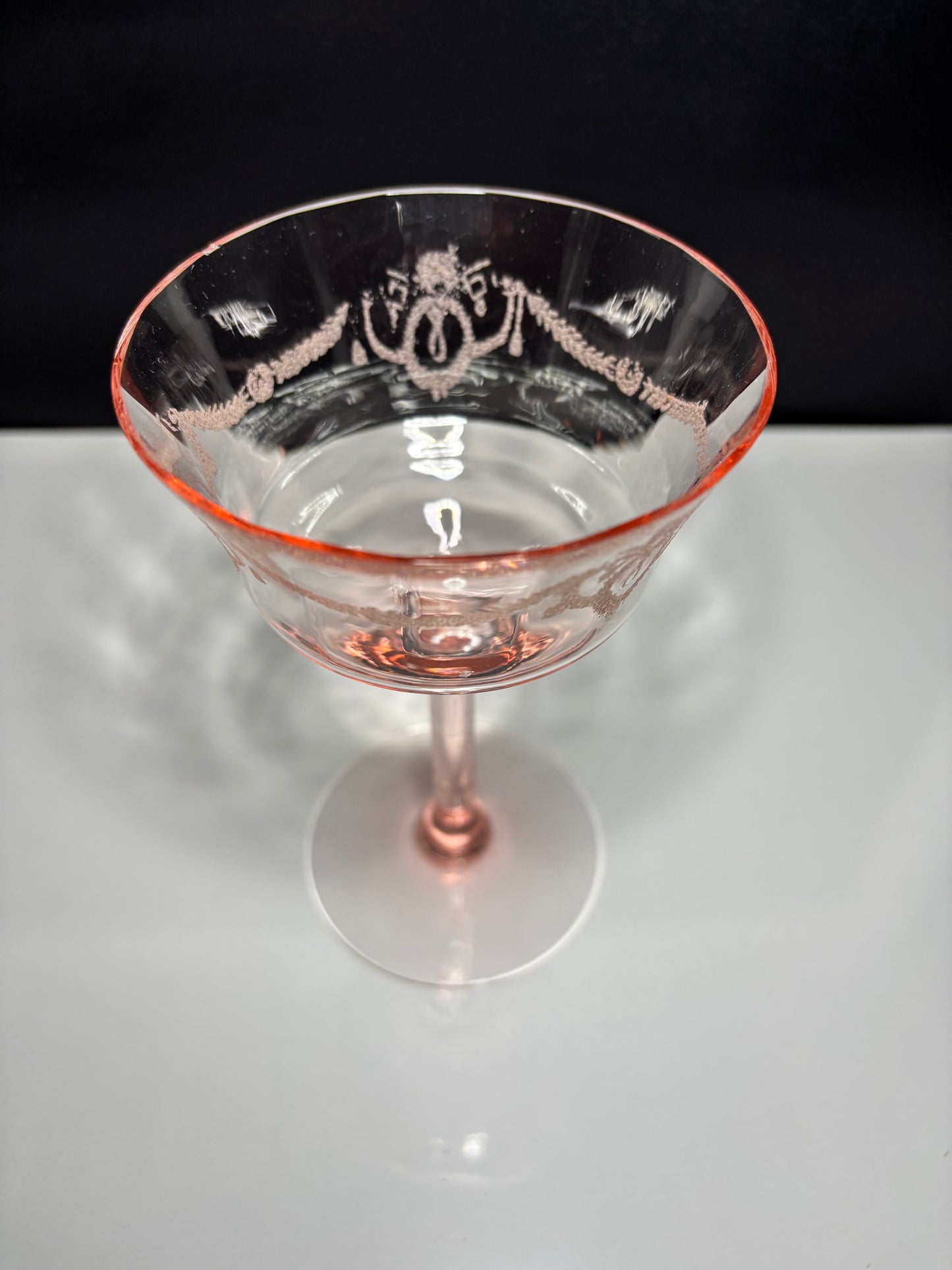 Vintage Pink Depression Glass Etched Stemmed Sherbet Glass – Floral Design *