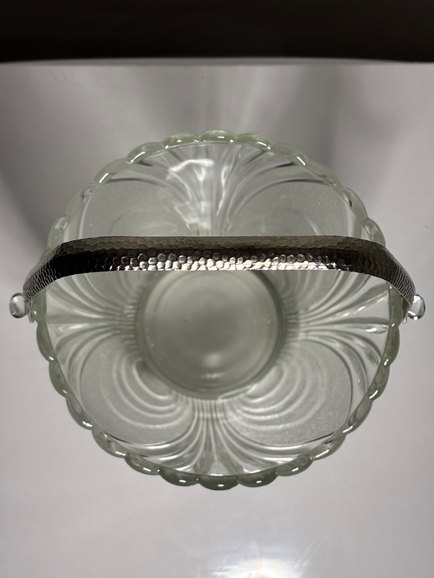 Vintage Clear Glass Ice Bucket with Metal Handle – Art Deco Style
