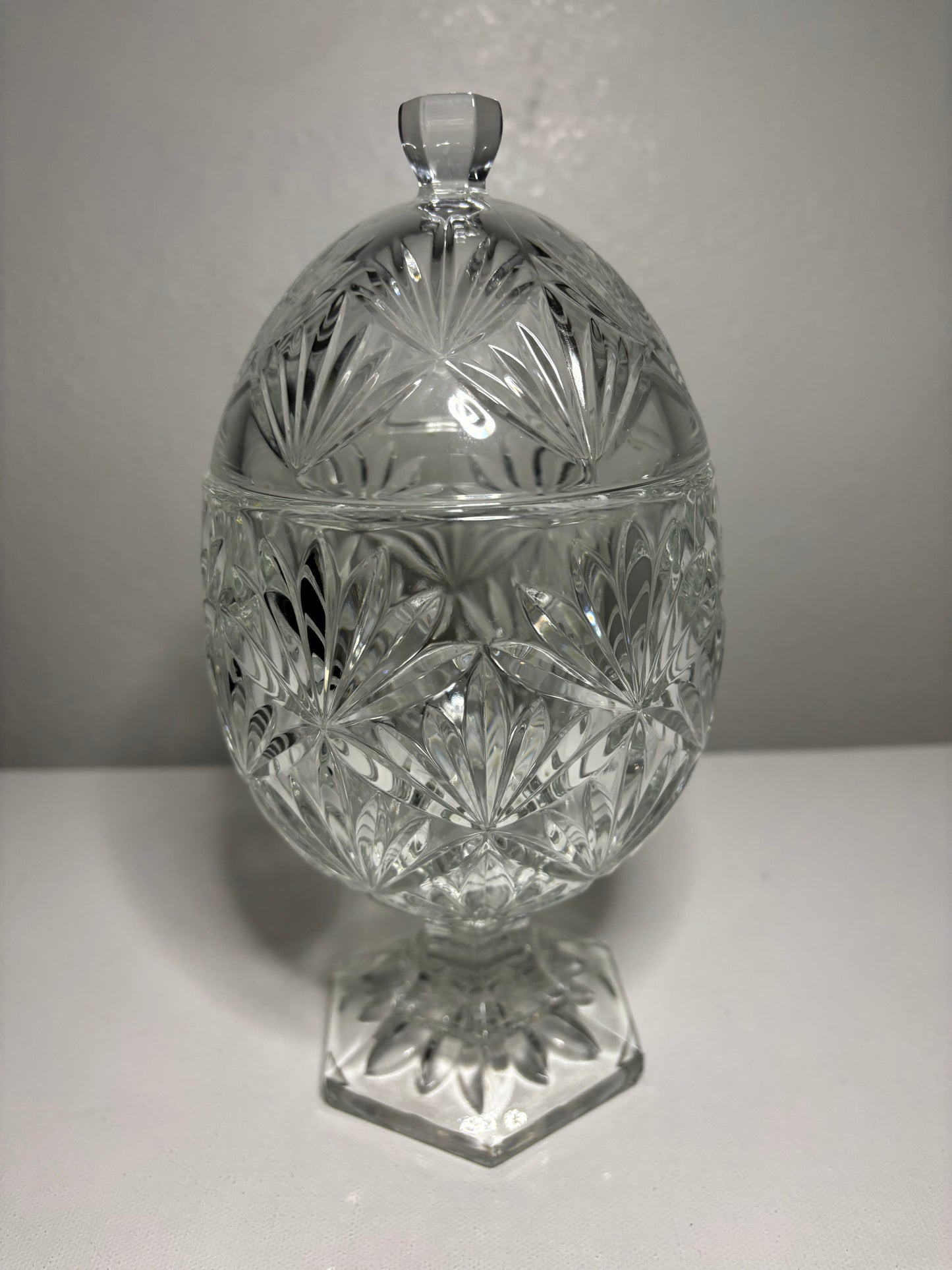 Vintage Pressed Glass Lidded Candy Dish – Pedestal Egg Jar, 9" Tall