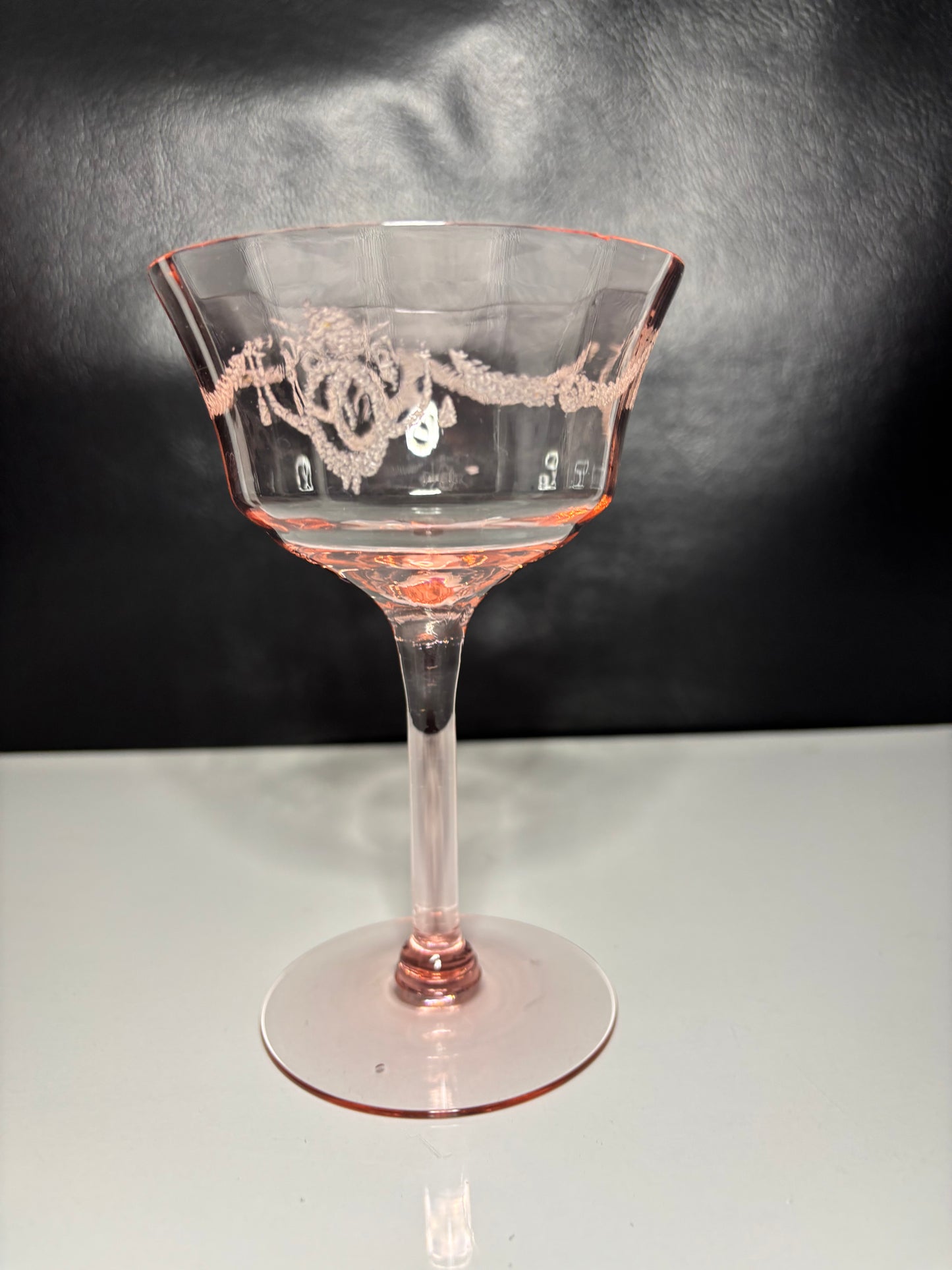 Vintage Pink Depression Glass Etched Stemmed Sherbet Glass – Floral Design *