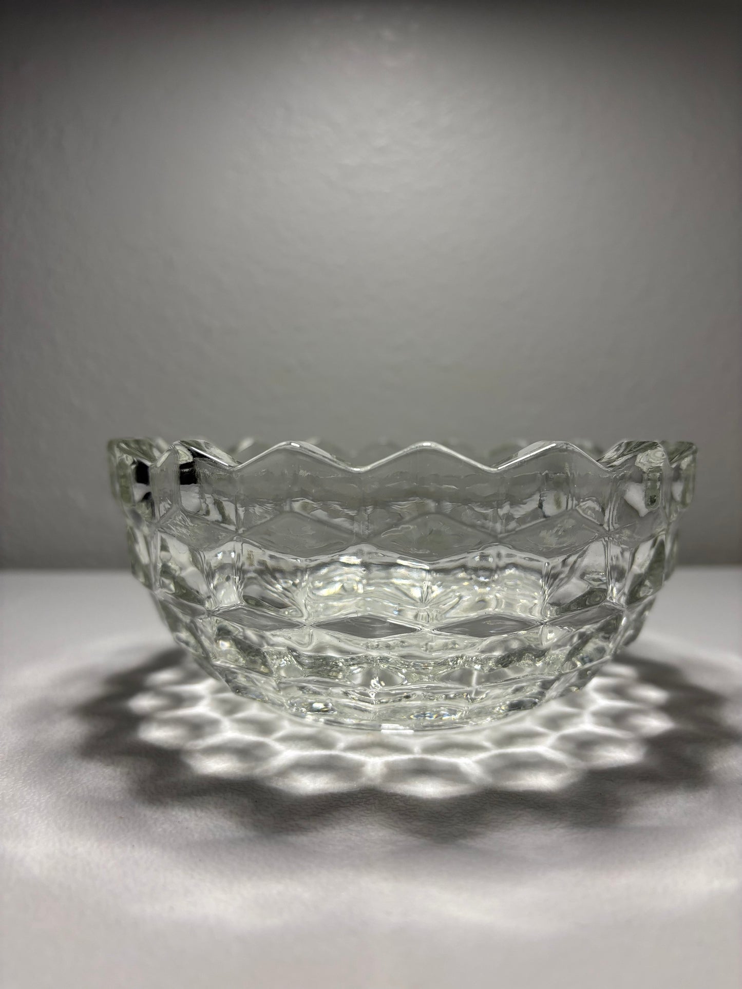 Vintage Cubist Pressed Glass Bowl – Scalloped Rim (5.5”)