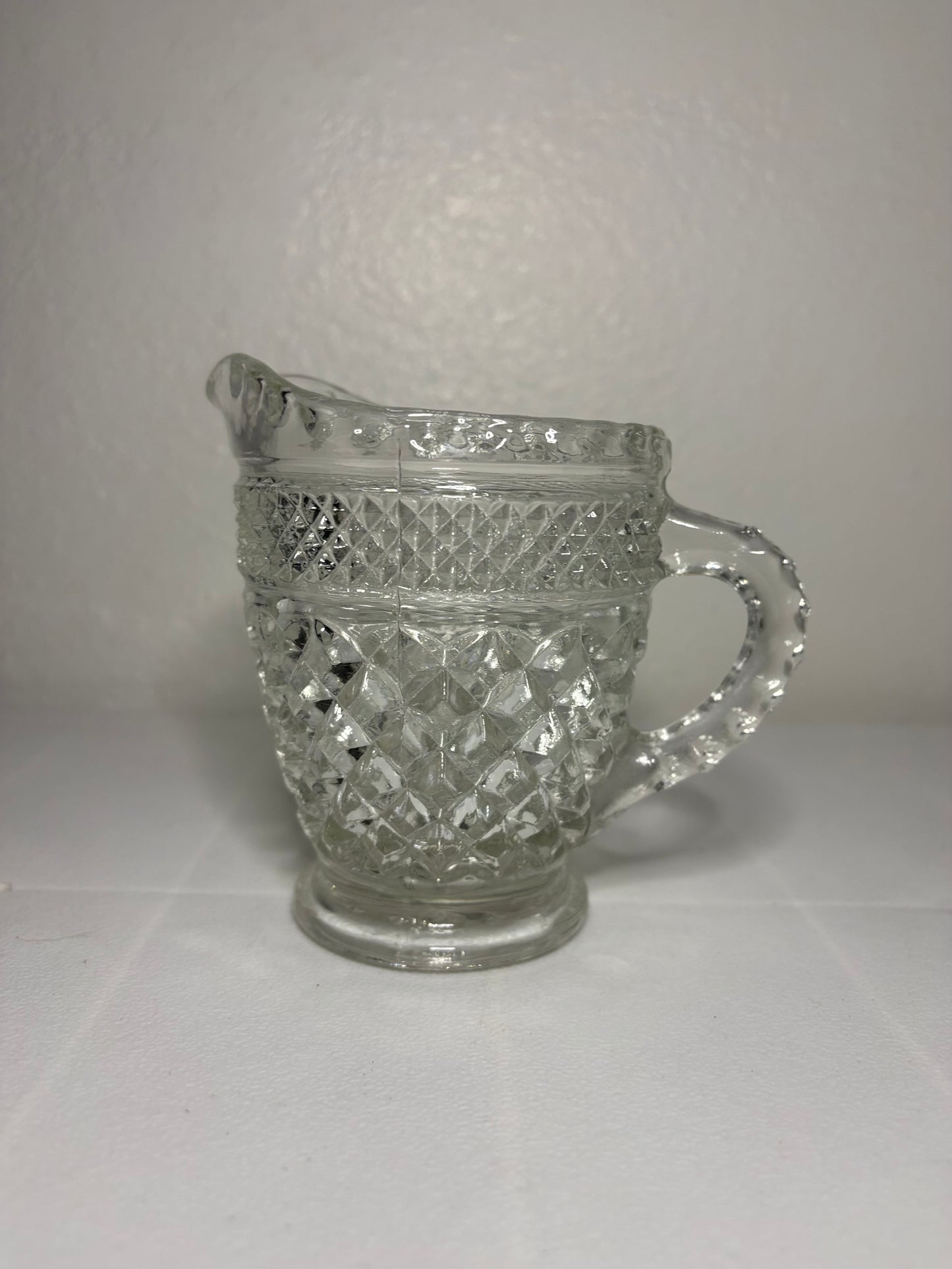 Vintage Pressed Glass Creamer Pitcher – Diamond Point Pattern