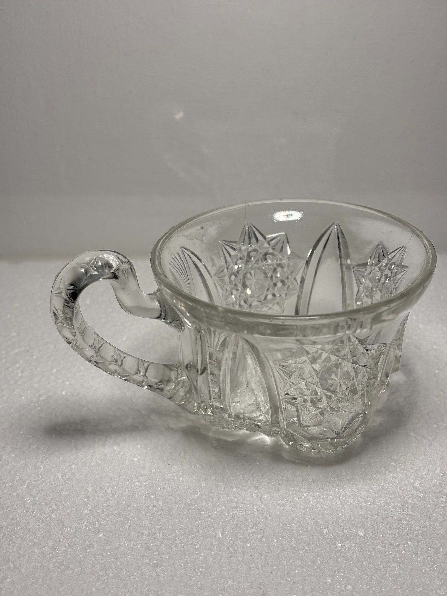 Vintage Pressed Glass Mini Mug β Starburst Pattern, 4.5" x 2.5"