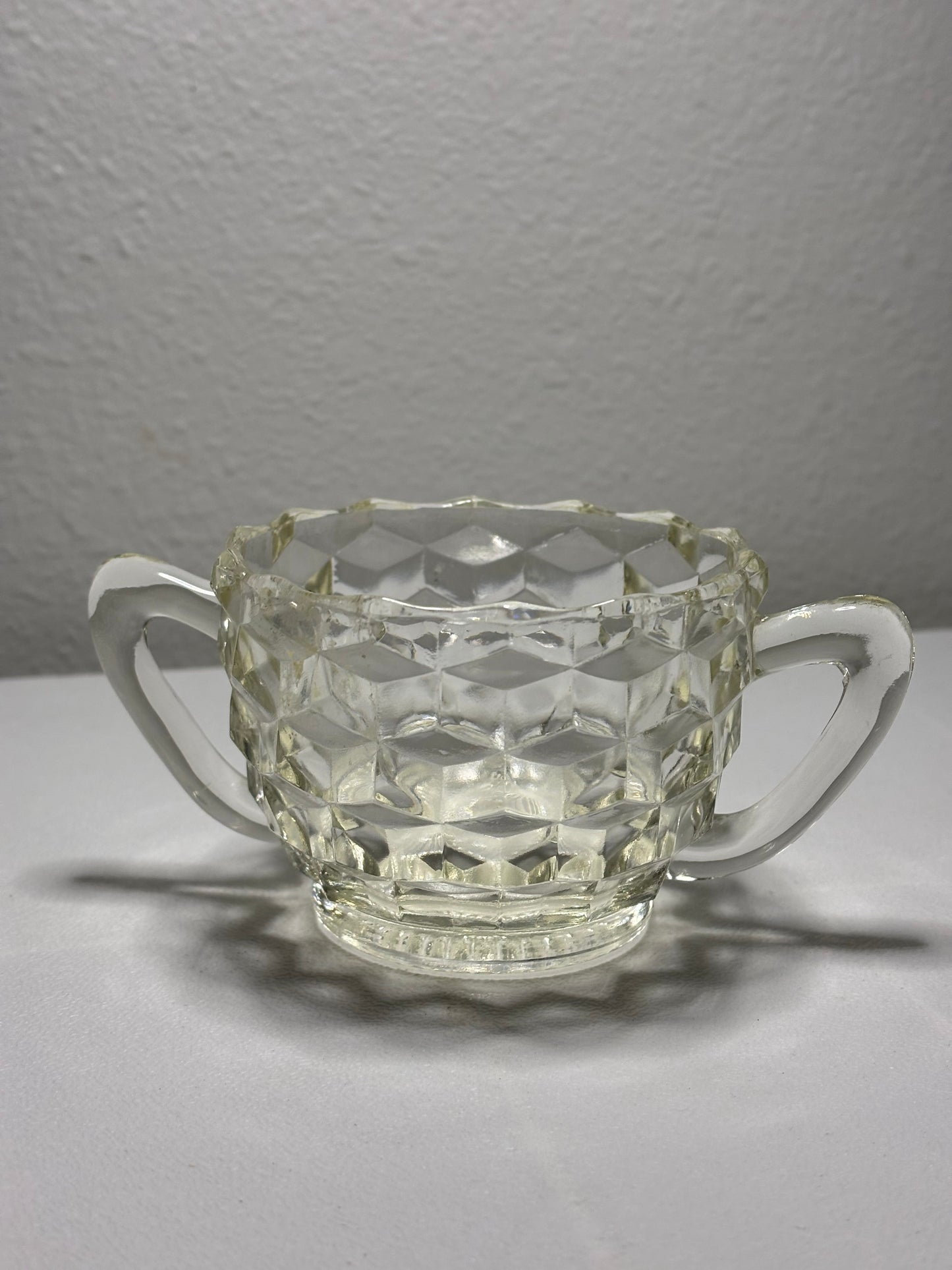 Vintage Cubist Clear Glass Sugar Bowl