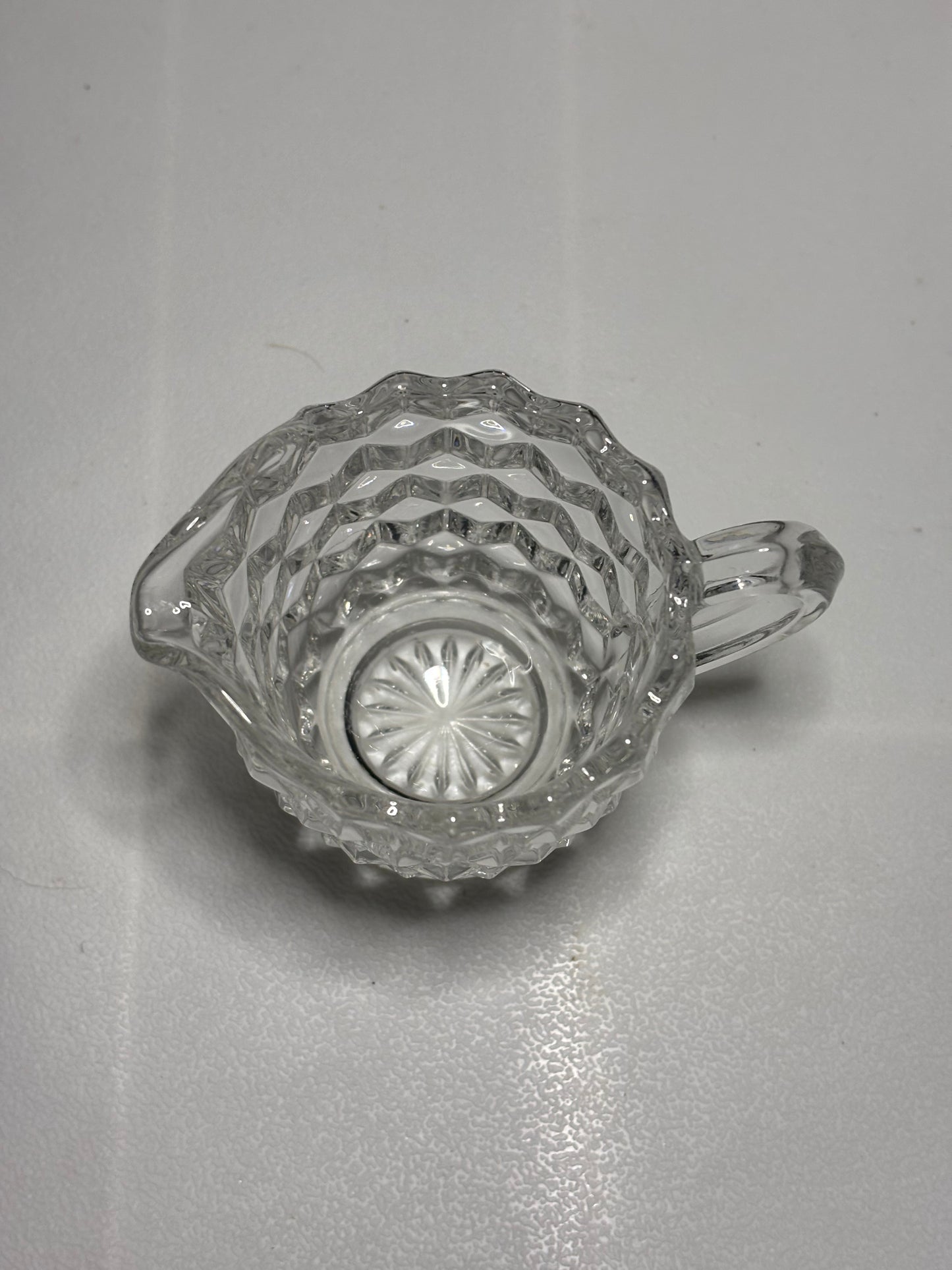 Vintage Clear Glass Creamer – Cubist Block Pattern with Pour Spout