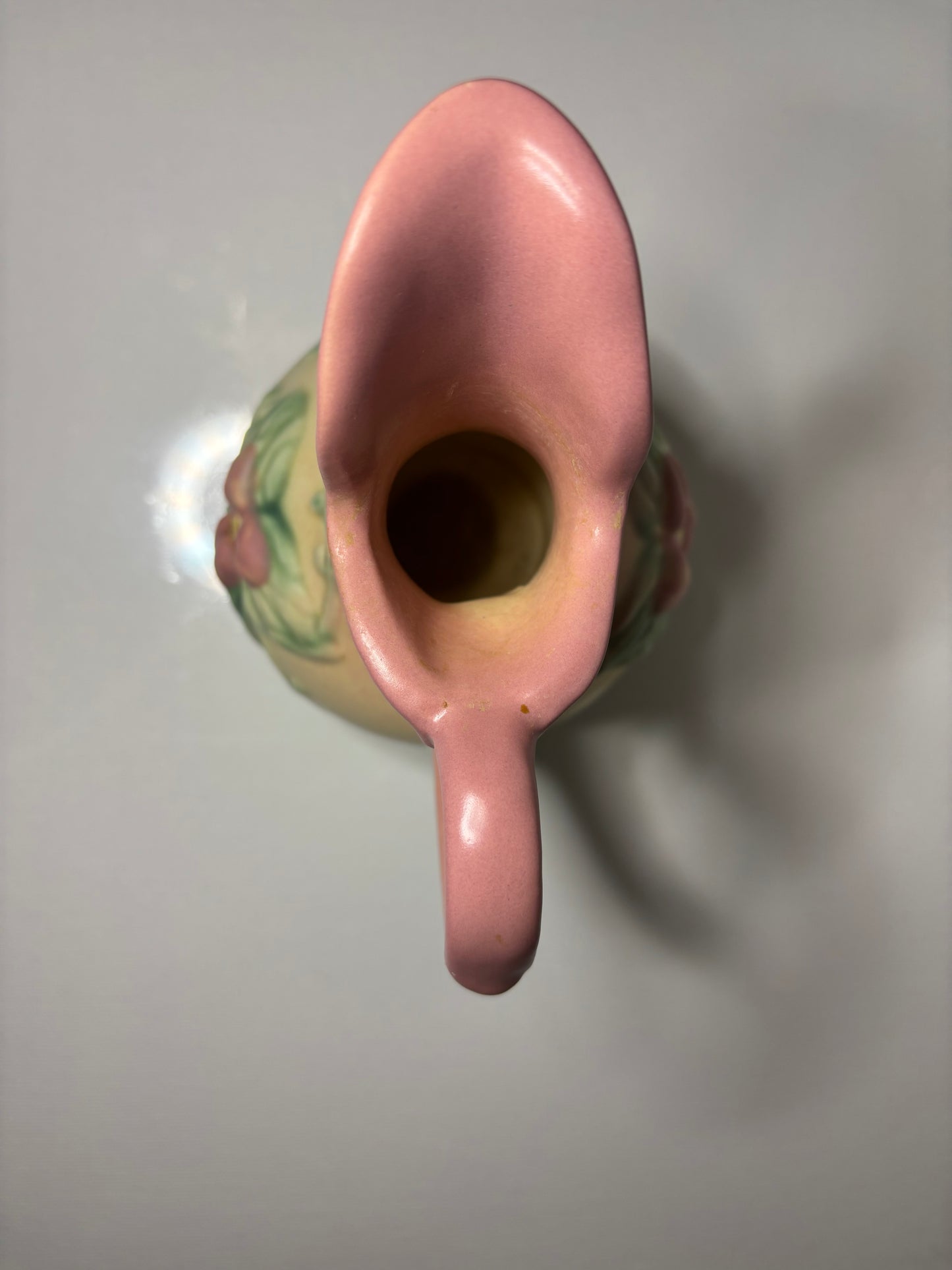 Vintage Blush & Cream Floral Pottery Pitcher – 6” Tall