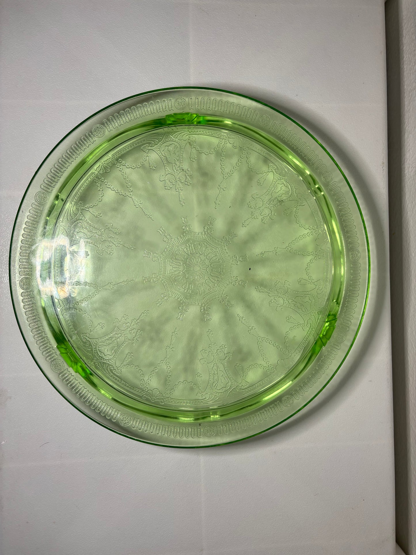 Vintage Green Glass Compote & Plate Set – Mid-Century Pedestal Bowl & Etched Plate