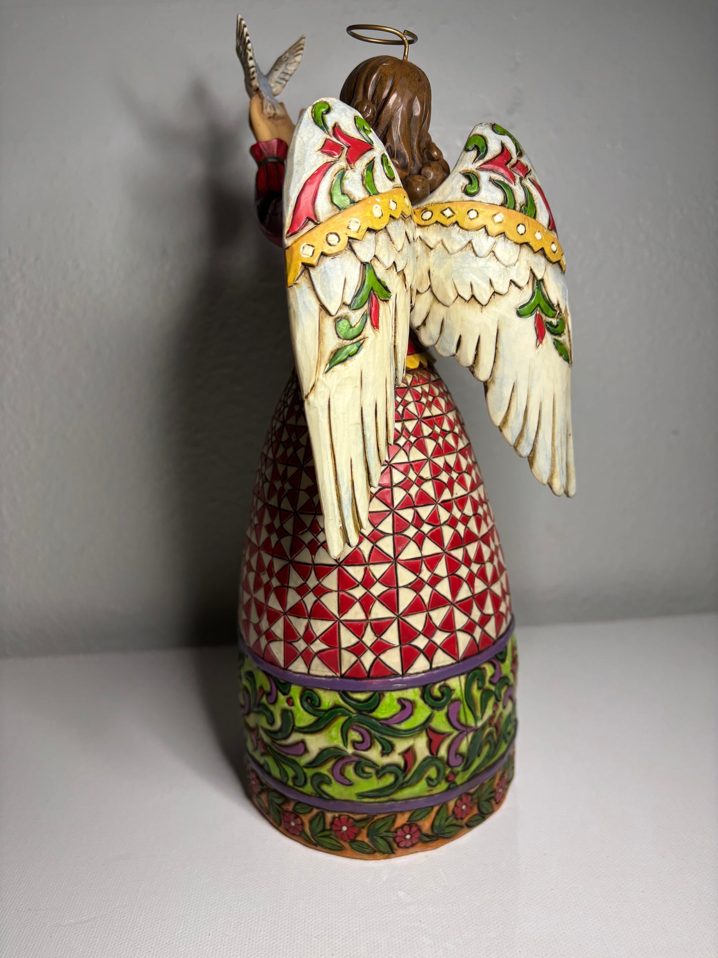 ✨ Peace on Earth Angel Figurine – Quilted Red Holiday Dress | 10” Tall