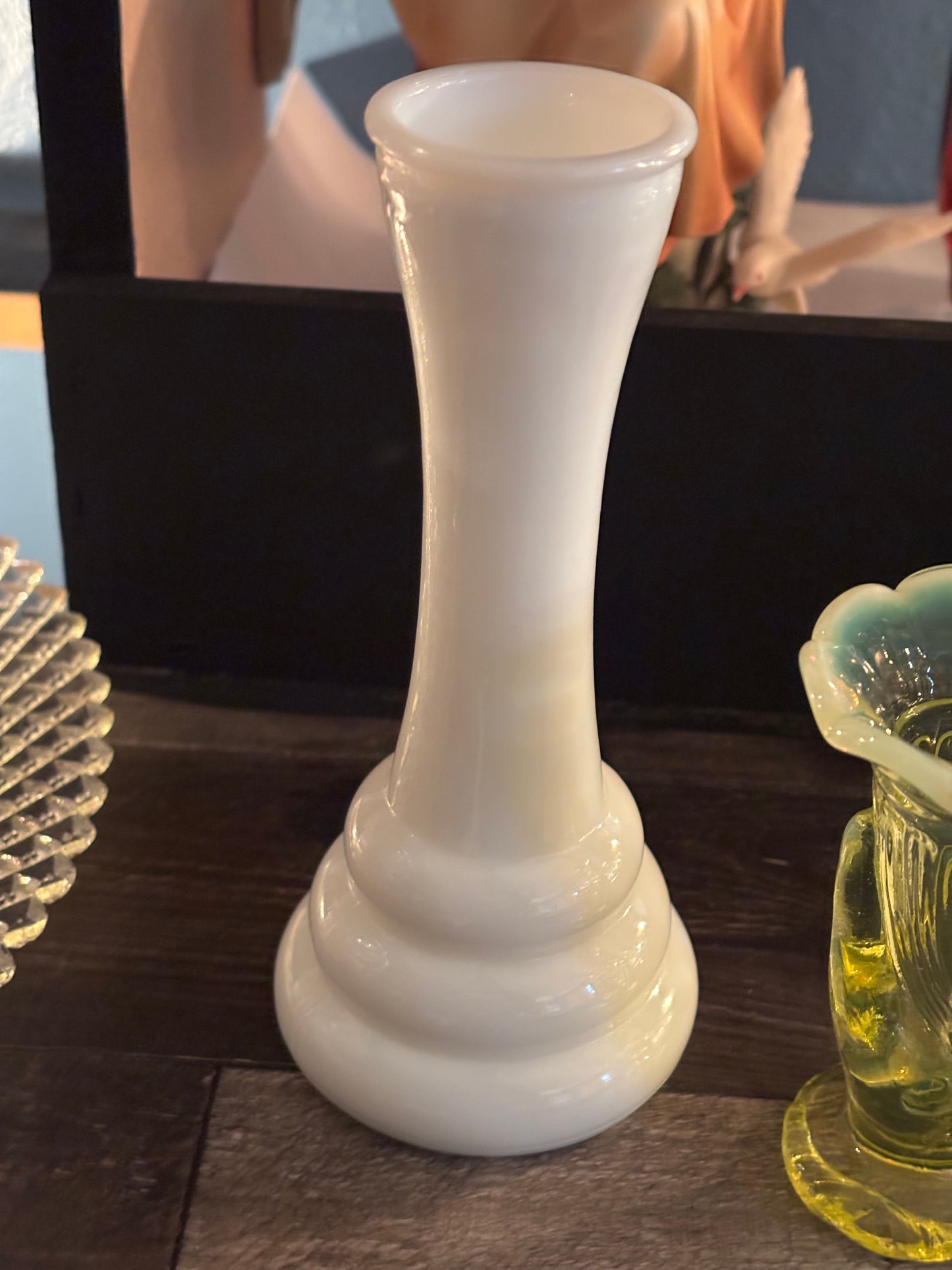 Vintage Milk Glass Bud Vase – 6" Tall with Tiered Base
