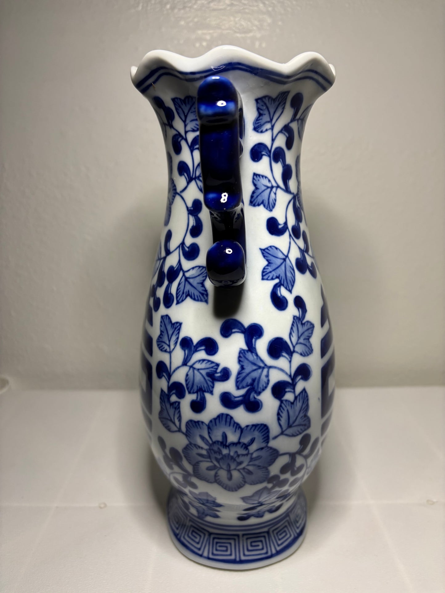 Blue & White Porcelain Vase – Double Happiness Symbol – 10” Tall