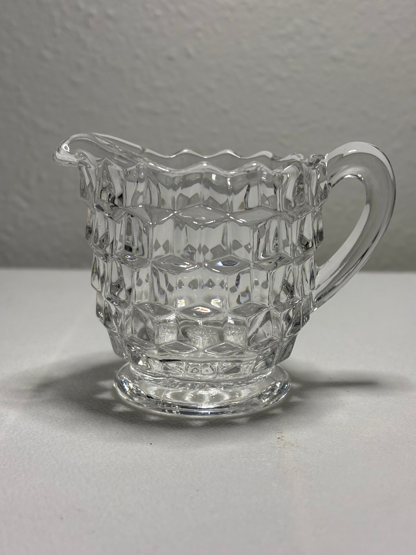 Vintage Clear Glass Creamer – Cubist Block Pattern with Pour Spout