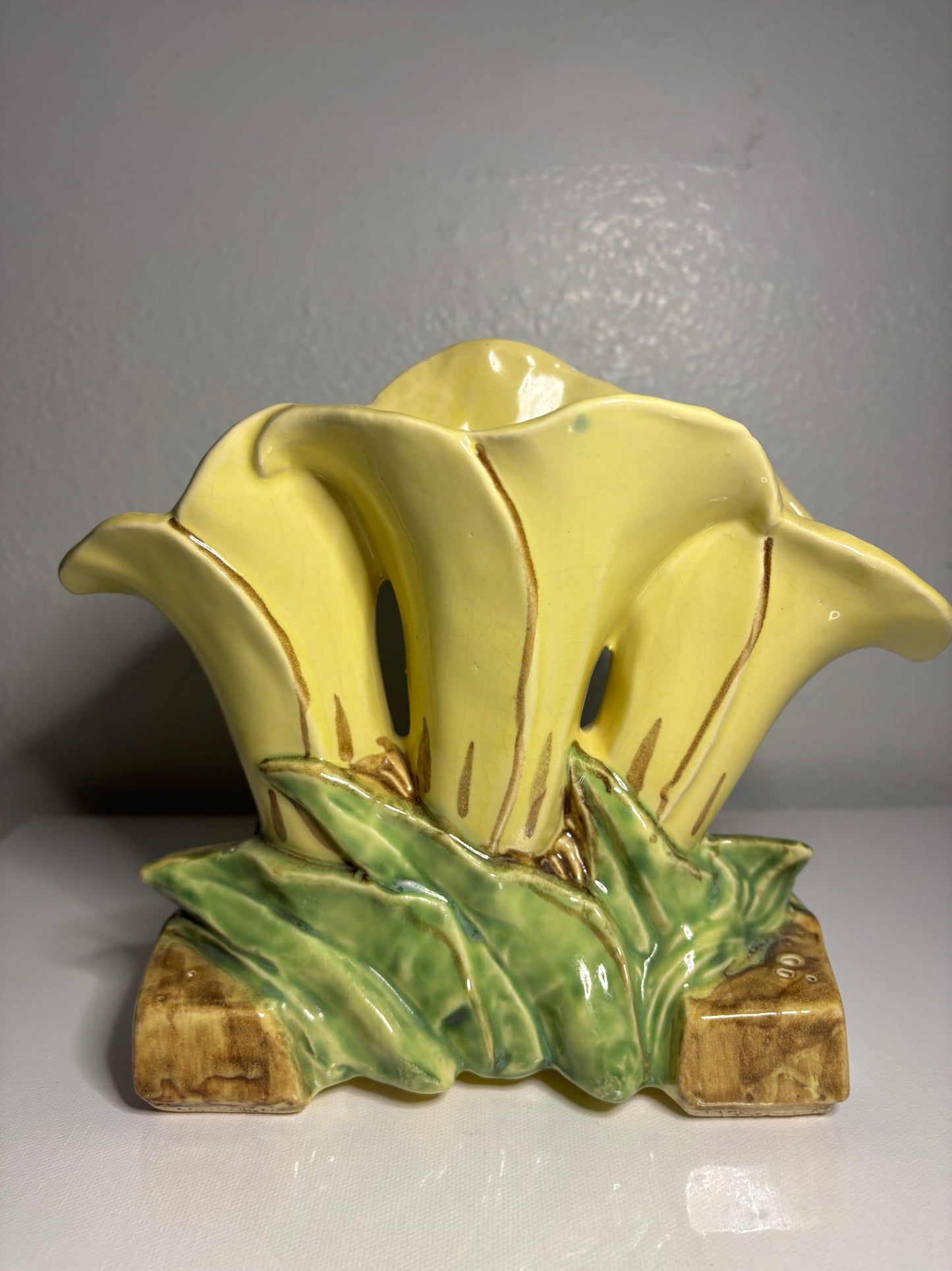 Vintage Yellow Calla Lily Ceramic Planter – Mid-Century Pottery