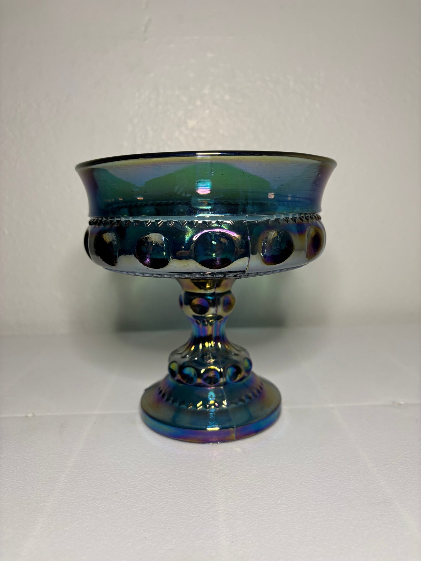 Vintage Iridescent Carnival Glass Compote – Pedestal Bowl – 5.5” Tall