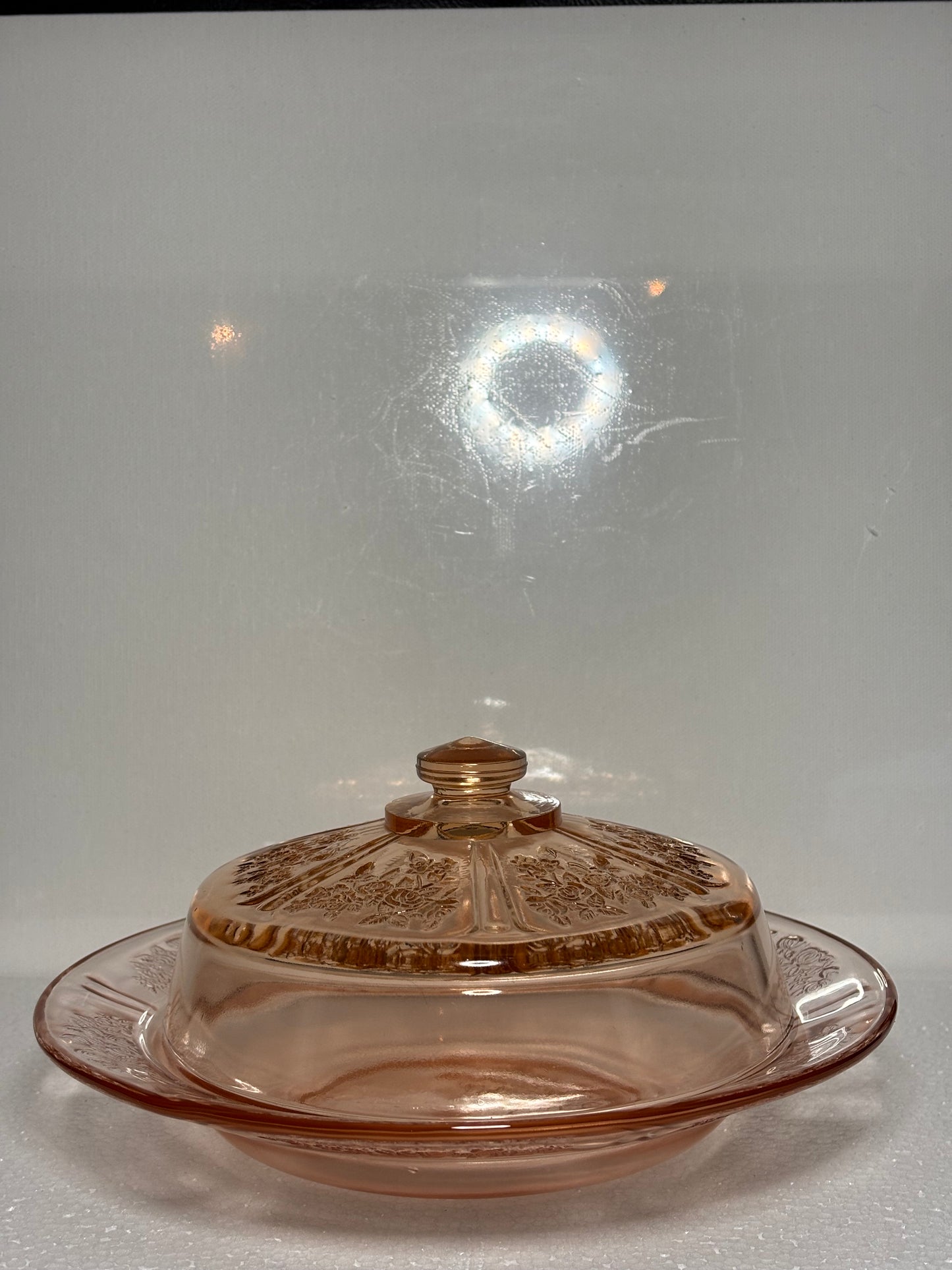Vintage Pink Depression Glass Covered Serving Dish – Floral Etched Pattern