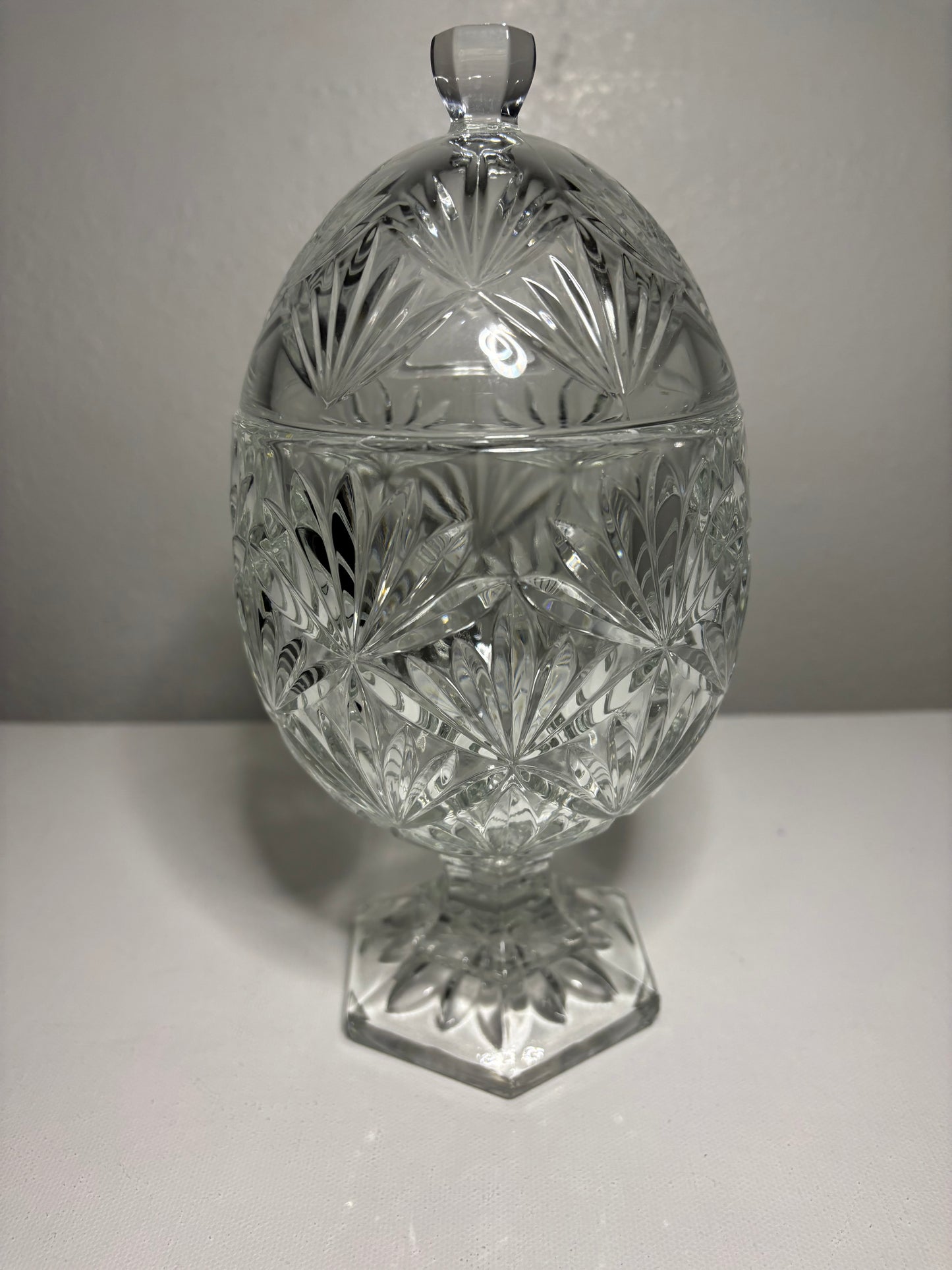 Vintage Pressed Glass Lidded Candy Dish – Pedestal Egg Jar, 9" Tall