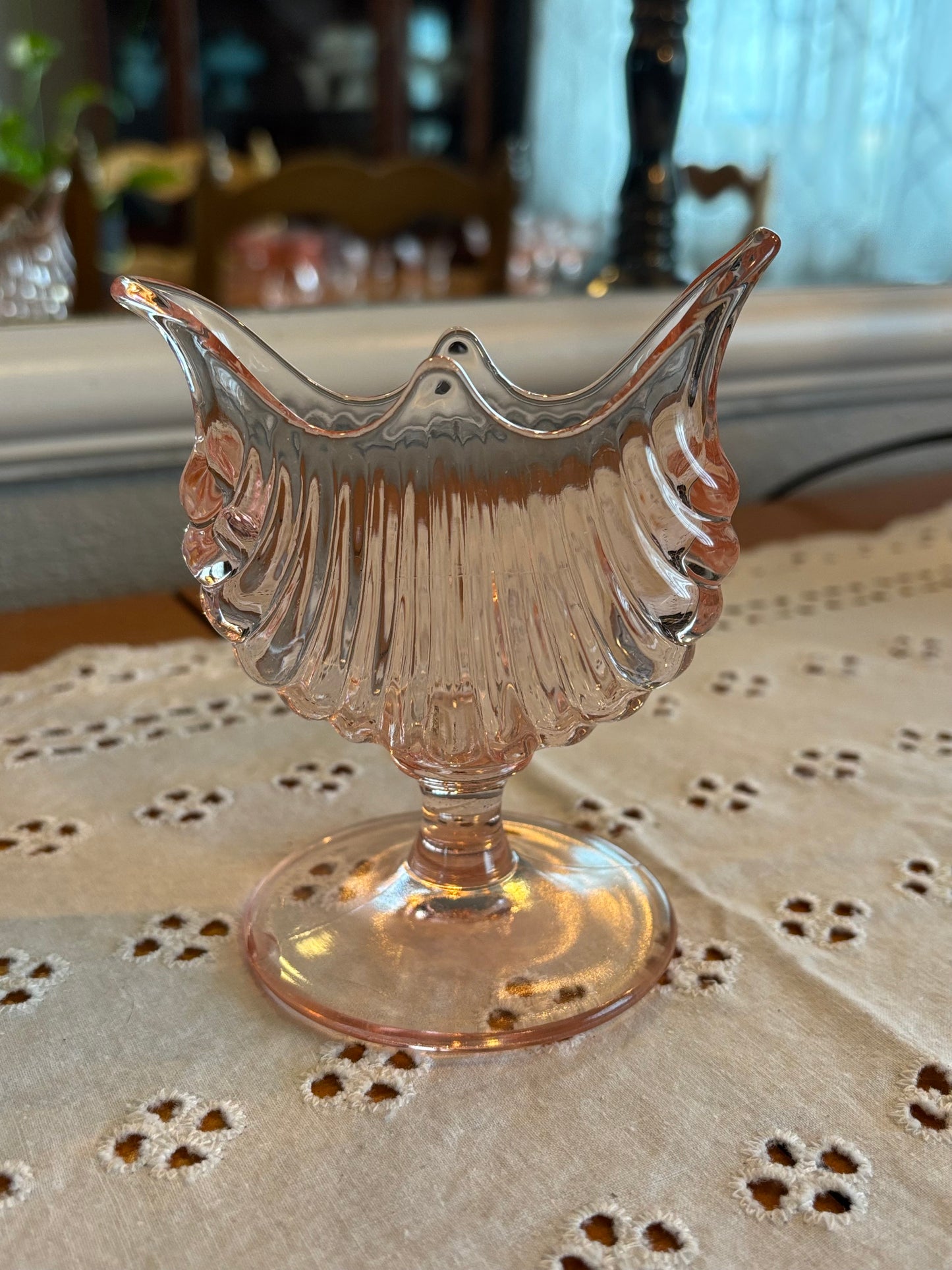 Vintage Pink Depression Glass Footed Candy Dish – Swan-Inspired Design *