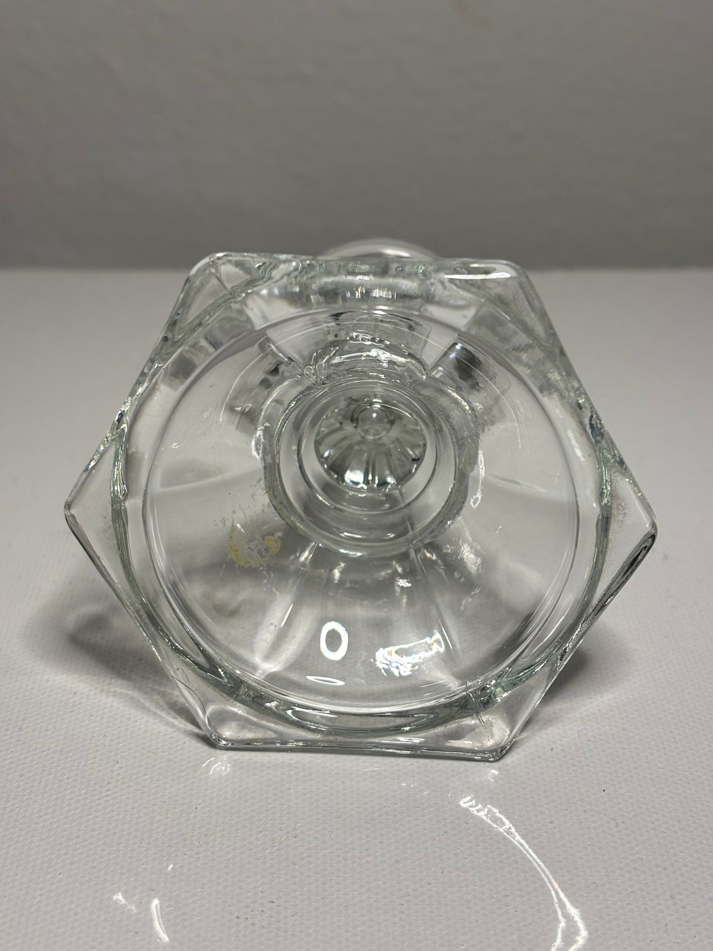 Vintage Clear Glass Taper Candle Holder – Hexagonal Base, 4" Tall