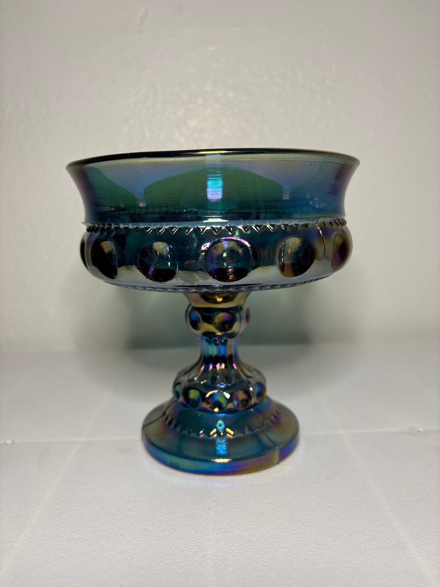Vintage Iridescent Carnival Glass Compote – Pedestal Bowl – 5.5” Tall