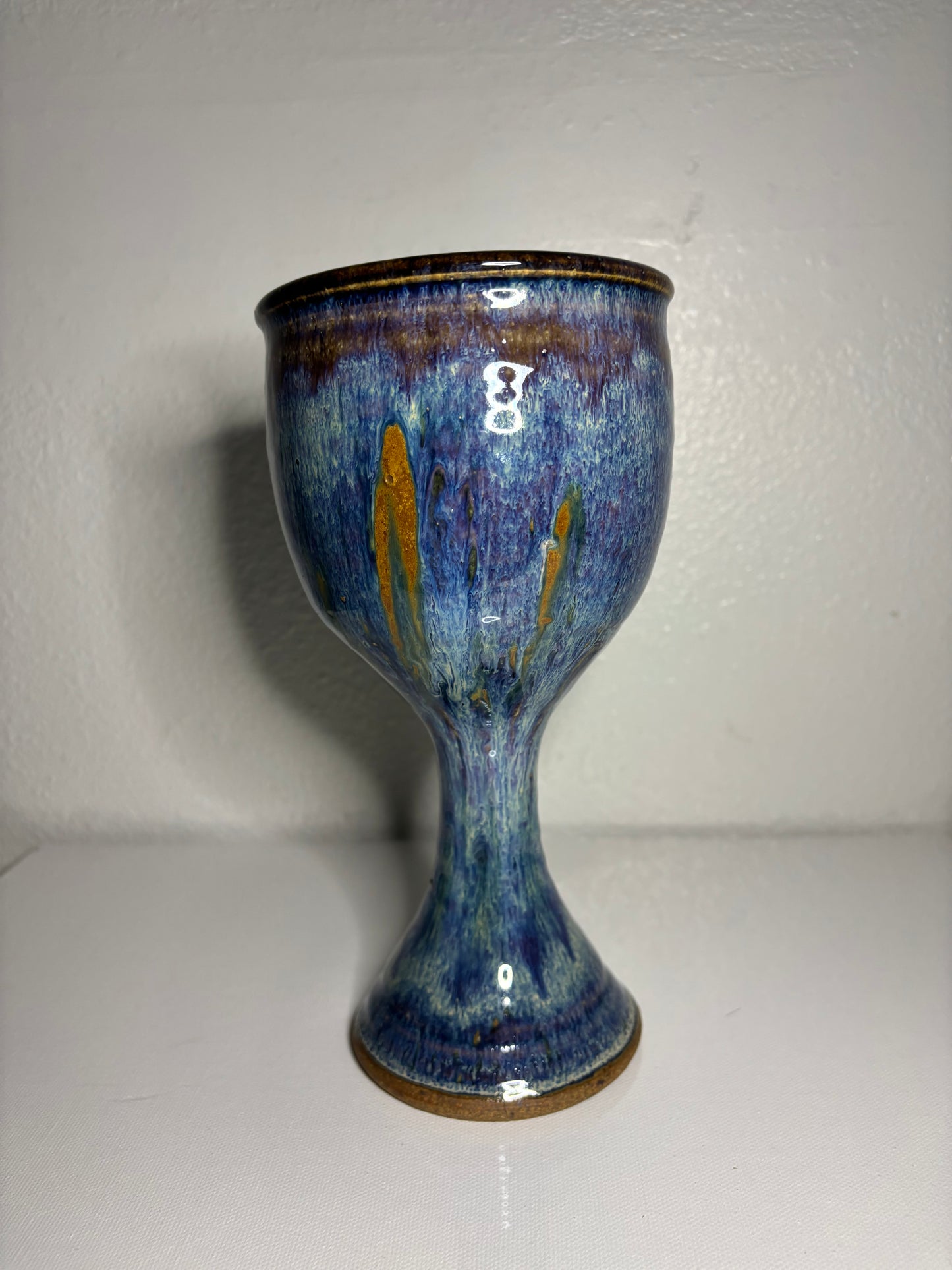 Handmade Studio Pottery Chalice – Iridescent Blue Glaze | 8.5” Tall