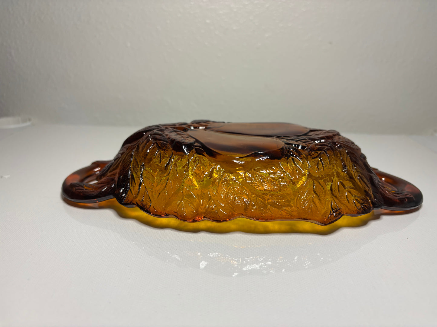 Vintage Amber Glass Leaf Dish – Twin Leaf Design with Handles | 9” Long