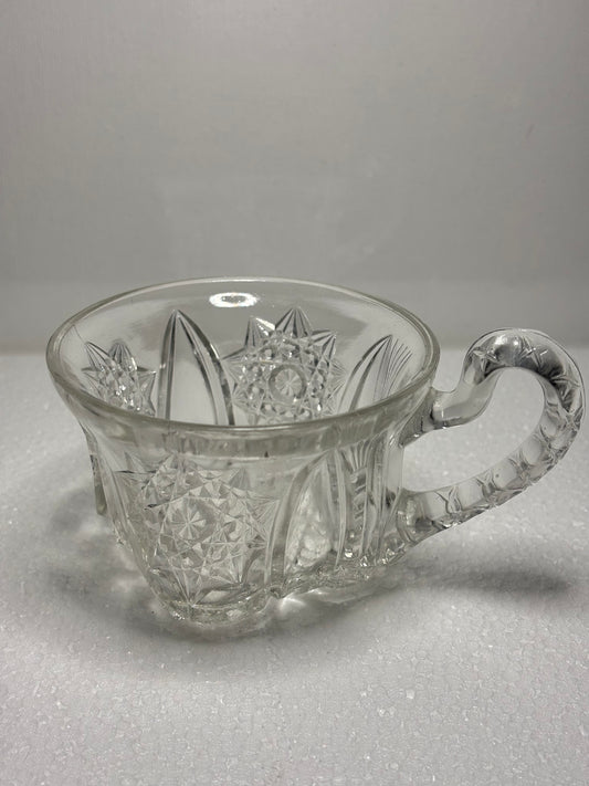 Vintage Pressed Glass Mini Mug – Starburst Pattern, 4.5" x 2.5"