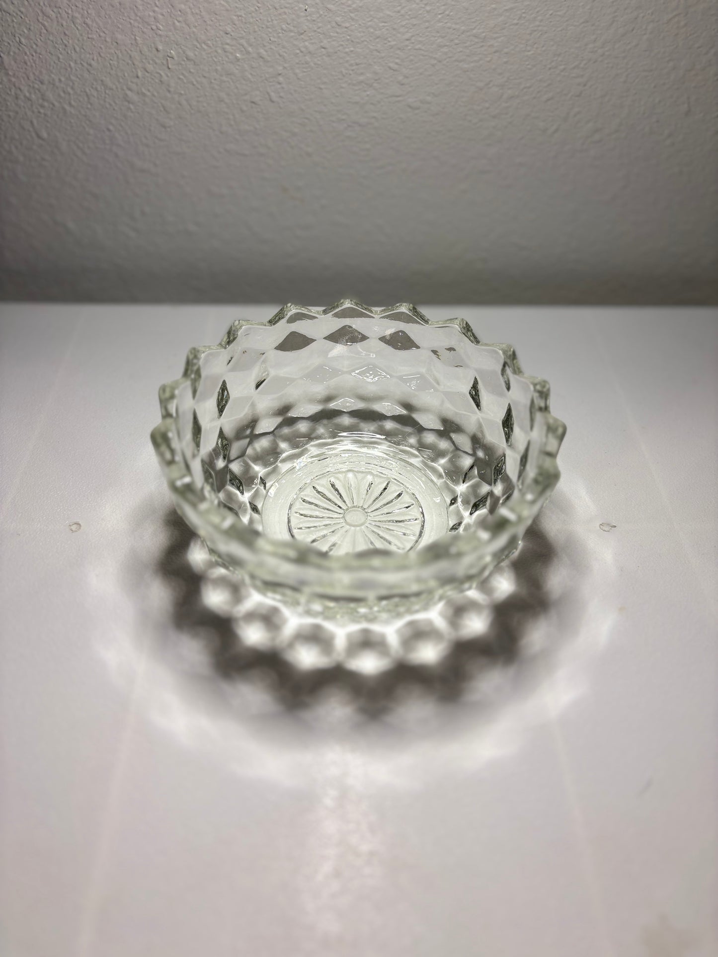 Vintage Cubist Pressed Glass Bowl – Scalloped Rim (5.5”)