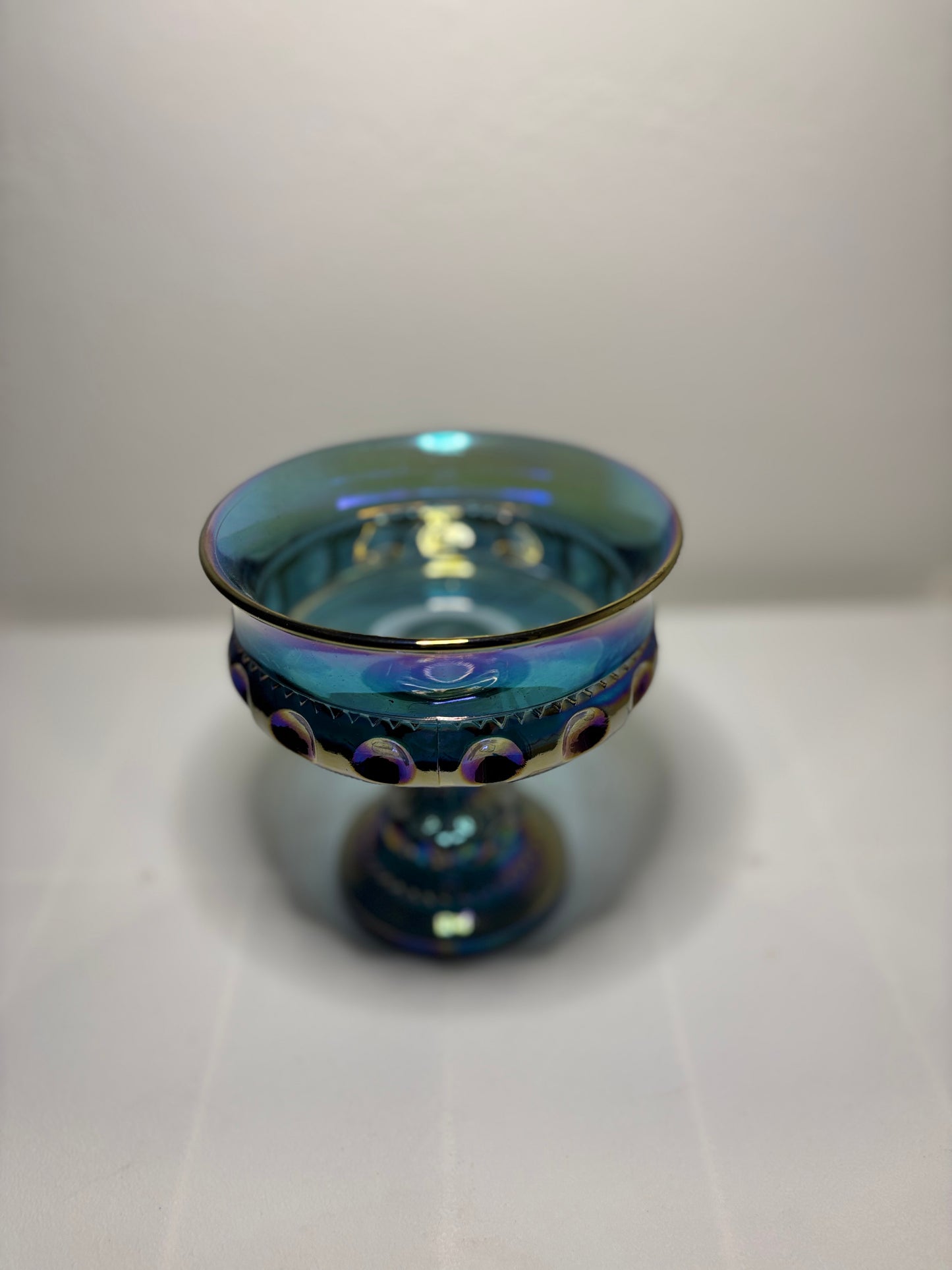 Vintage Iridescent Carnival Glass Compote – Pedestal Bowl – 5.5” Tall