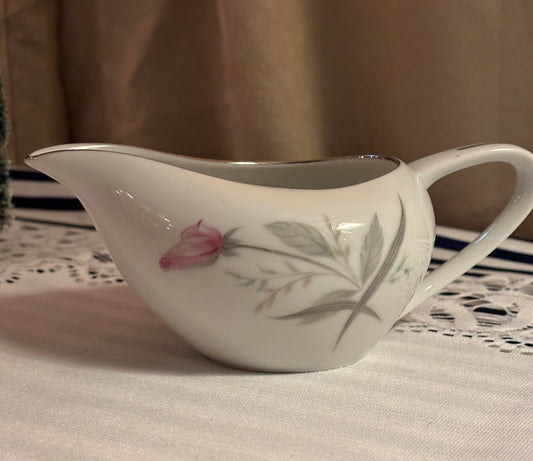 Windsor Rose China Gravy Boat – Pink Floral & Silver Trim, 6.5"